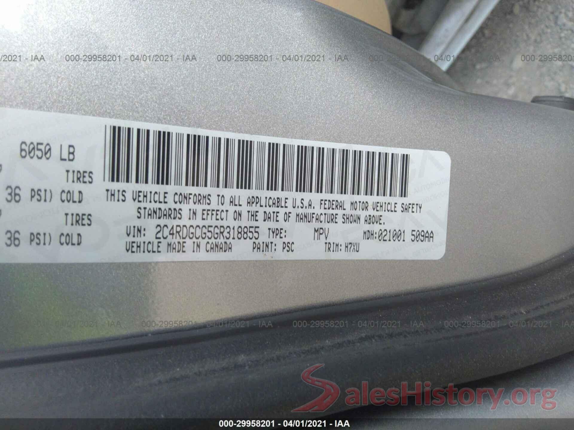 2C4RDGCG5GR318855 2016 DODGE GRAND CARAVAN