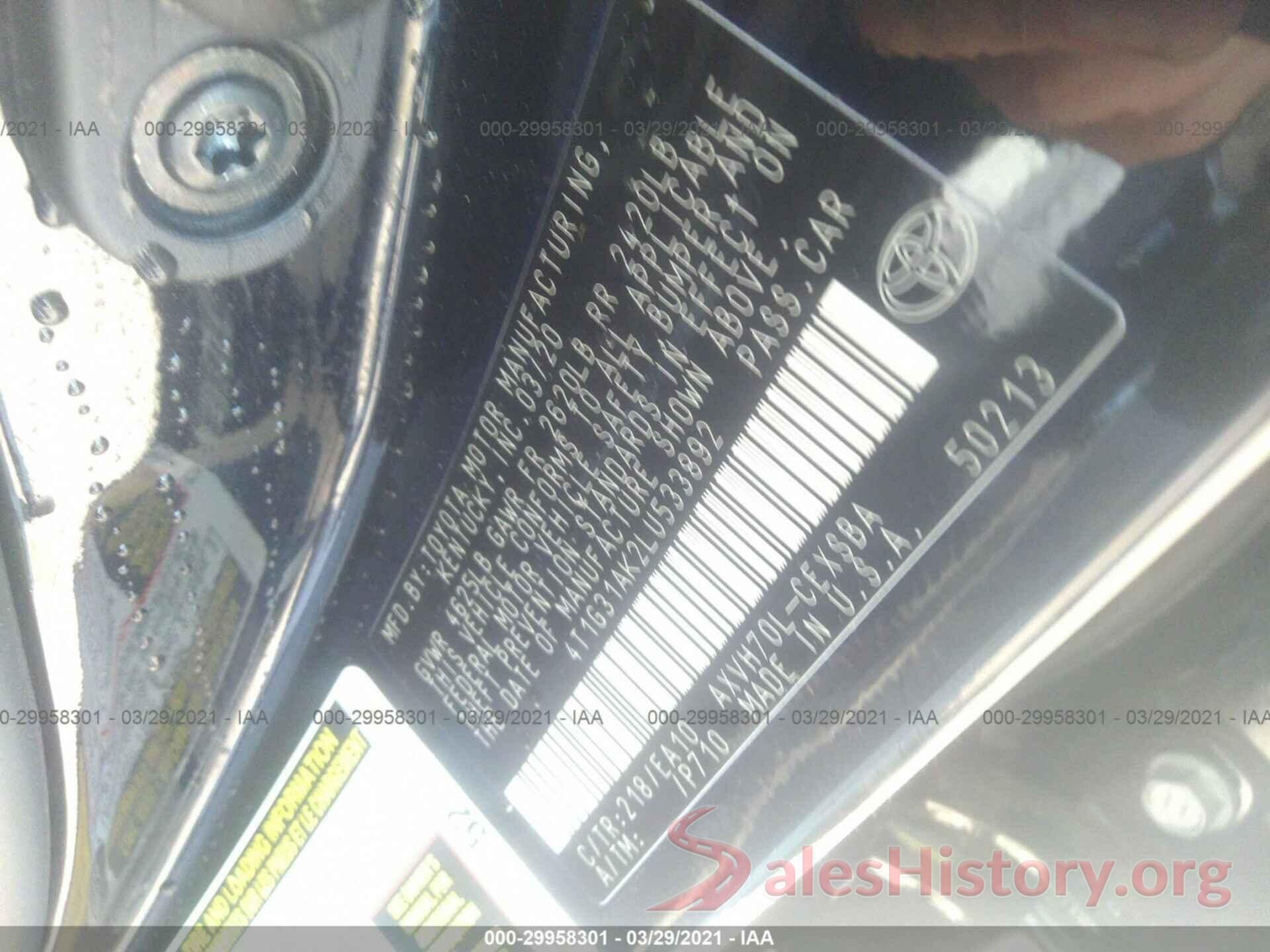 4T1G31AK2LU533892 2020 TOYOTA CAMRY