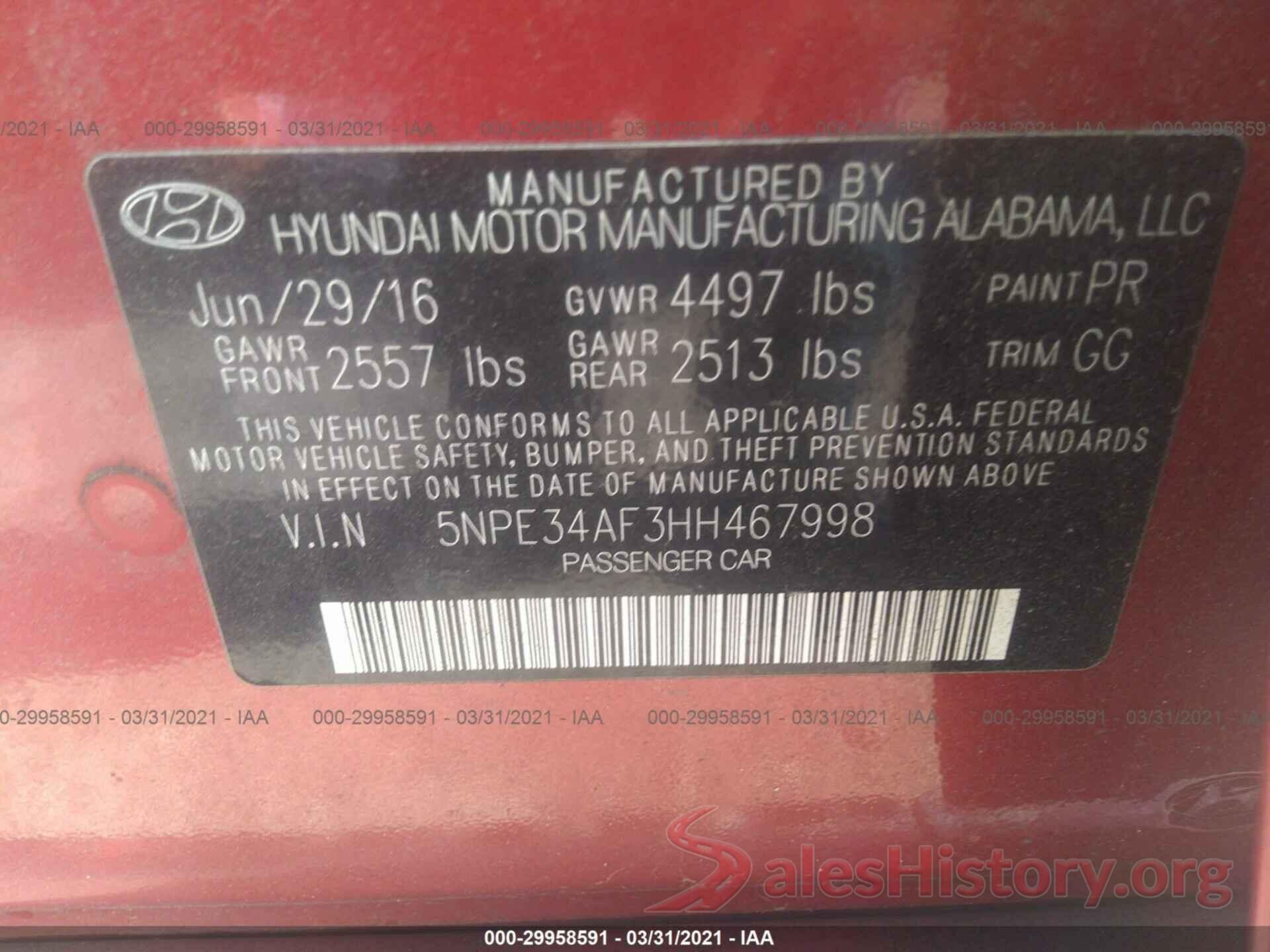 5NPE34AF3HH467998 2017 HYUNDAI SONATA