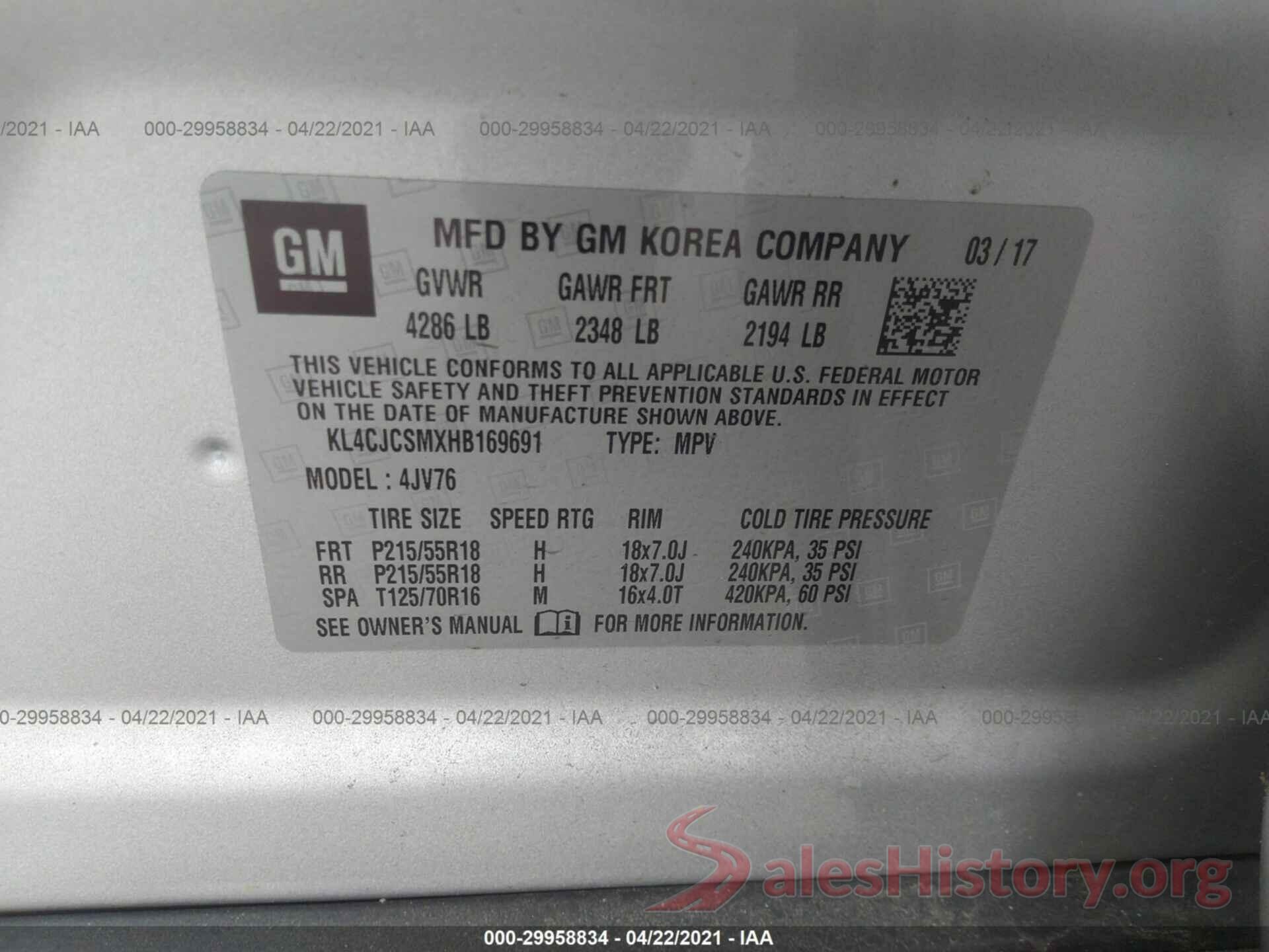 KL4CJCSMXHB169691 2017 BUICK ENCORE