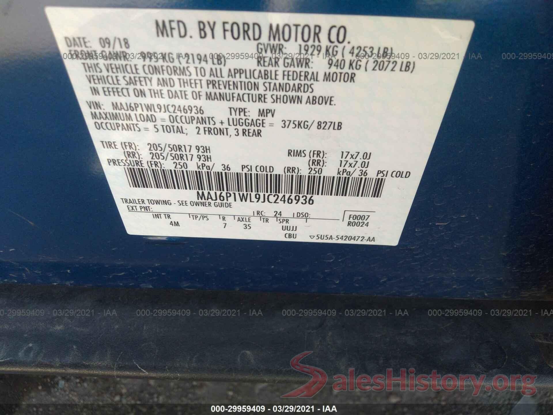 MAJ6P1WL9JC246936 2018 FORD ECOSPORT