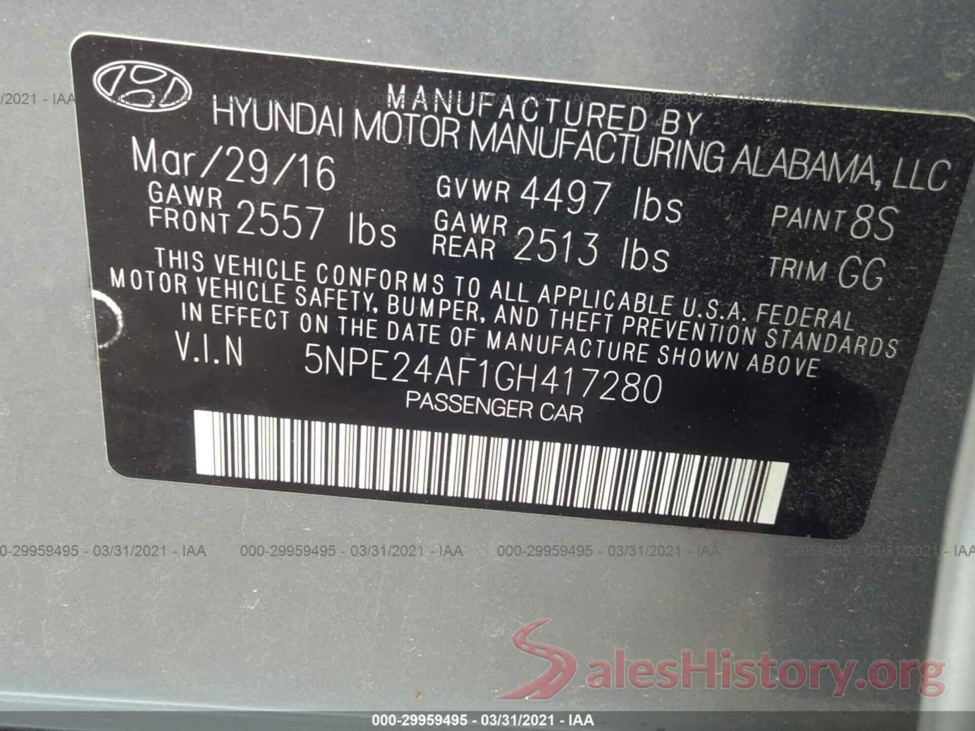 5NPE24AF1GH417280 2016 HYUNDAI SONATA