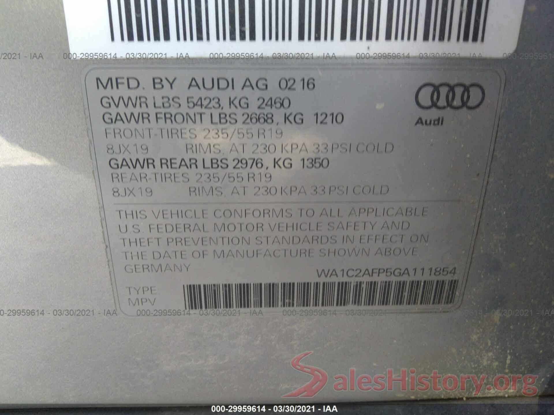 WA1C2AFP5GA111854 2016 AUDI Q5