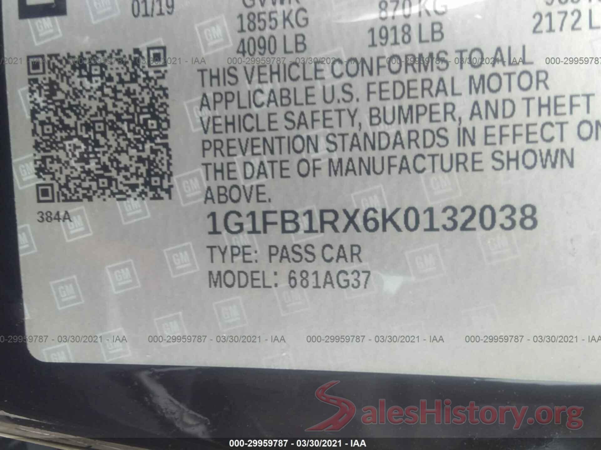 1G1FB1RX6K0132038 2019 CHEVROLET CAMARO