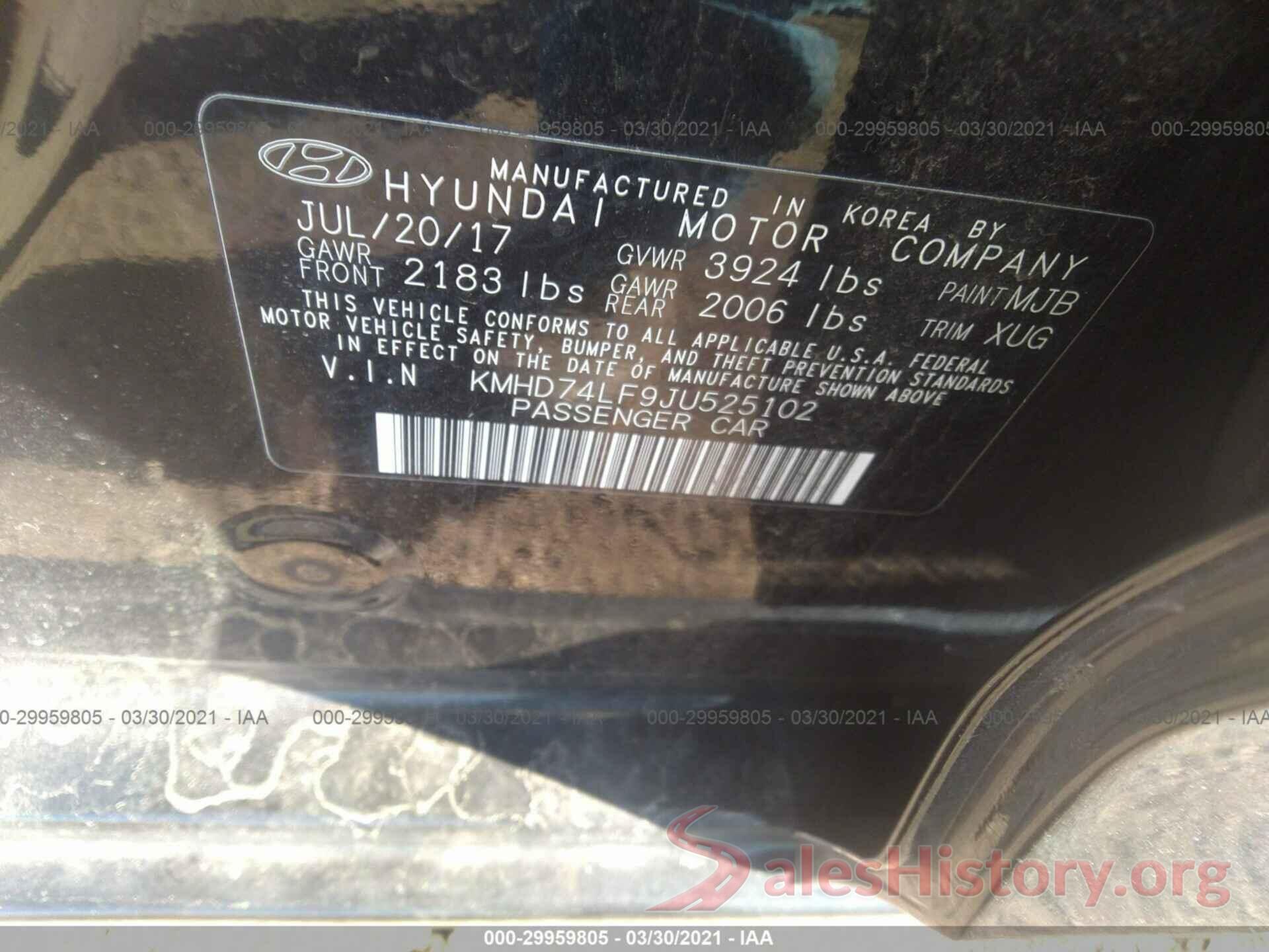 KMHD74LF9JU525102 2018 HYUNDAI ELANTRA