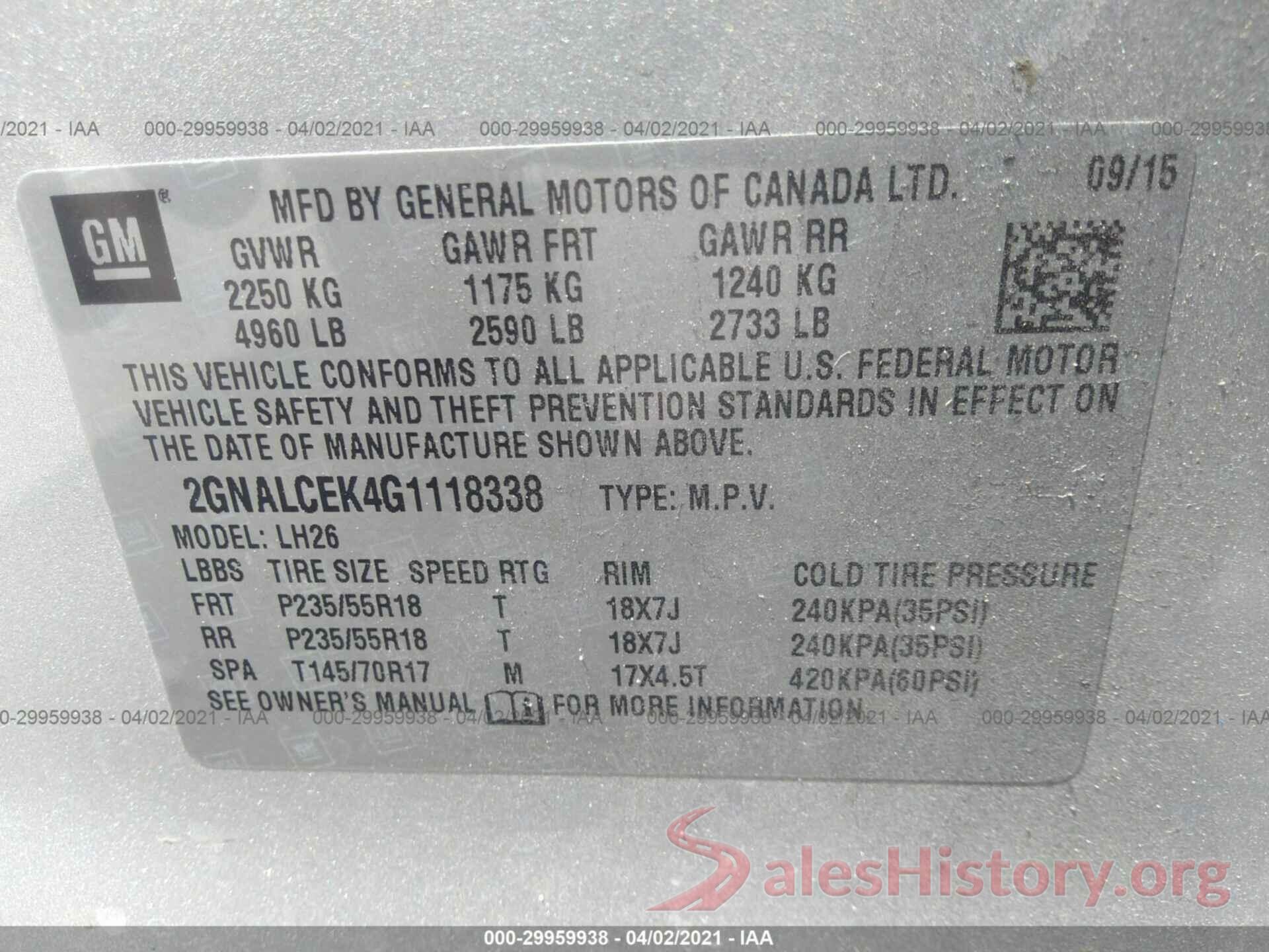 2GNALCEK4G1118338 2016 CHEVROLET EQUINOX