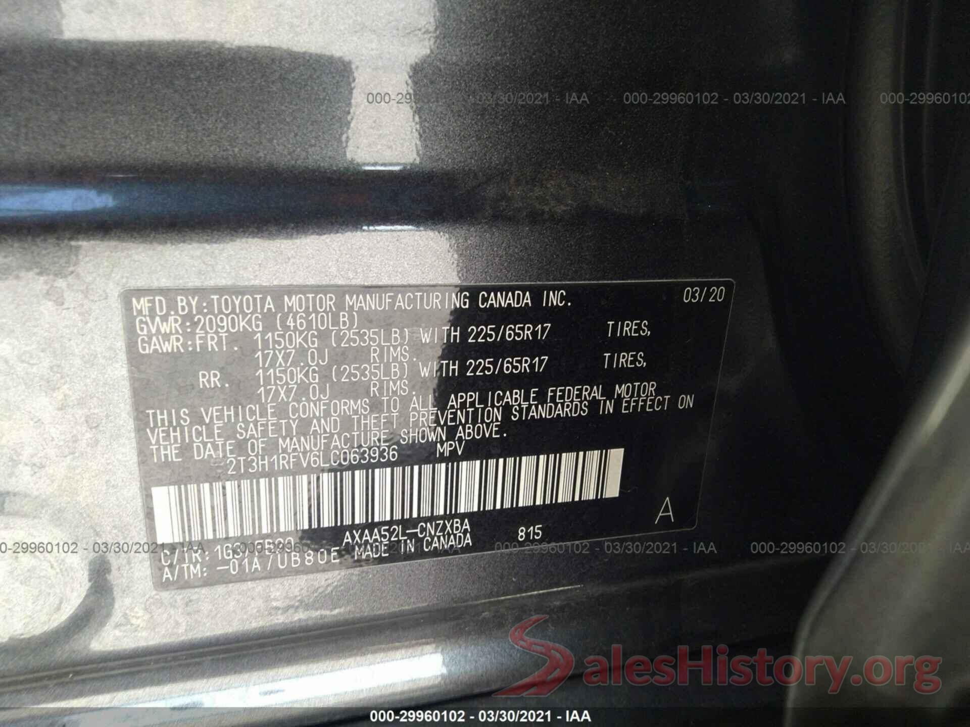 2T3H1RFV6LC063936 2020 TOYOTA RAV4