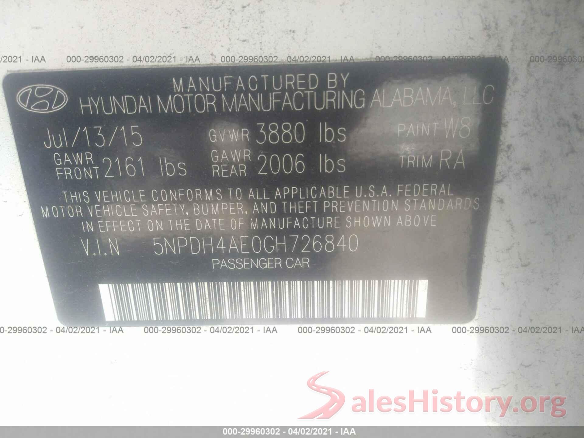 5NPDH4AE0GH726840 2016 HYUNDAI ELANTRA