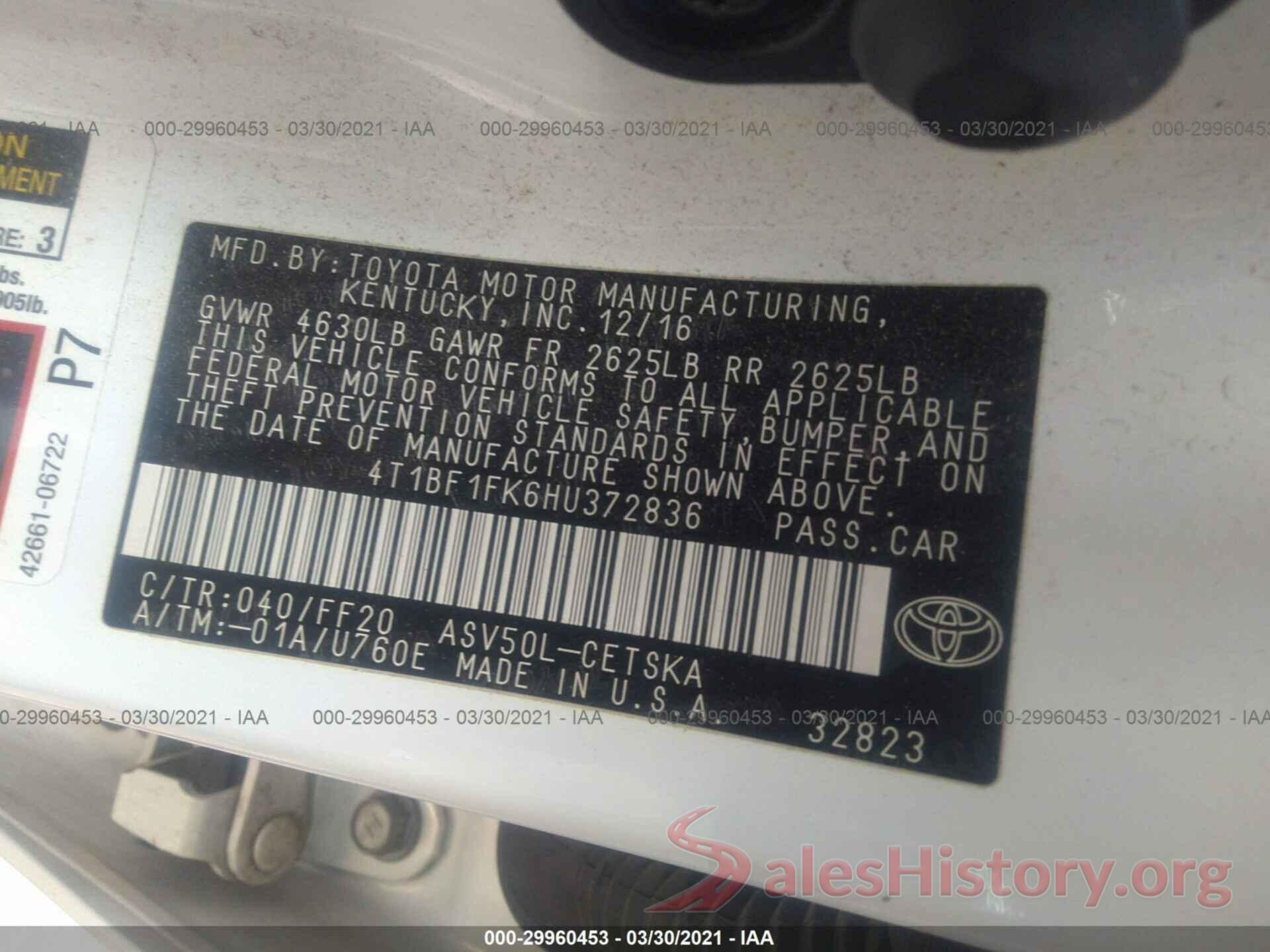 4T1BF1FK6HU372836 2017 TOYOTA CAMRY