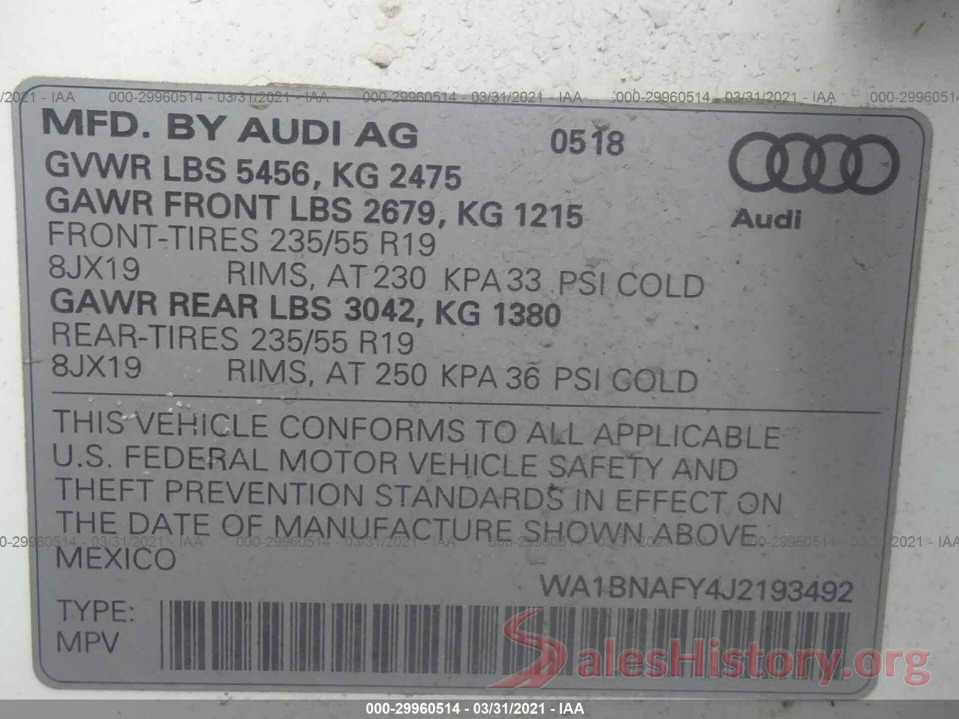 WA1BNAFY4J2193492 2018 AUDI Q5