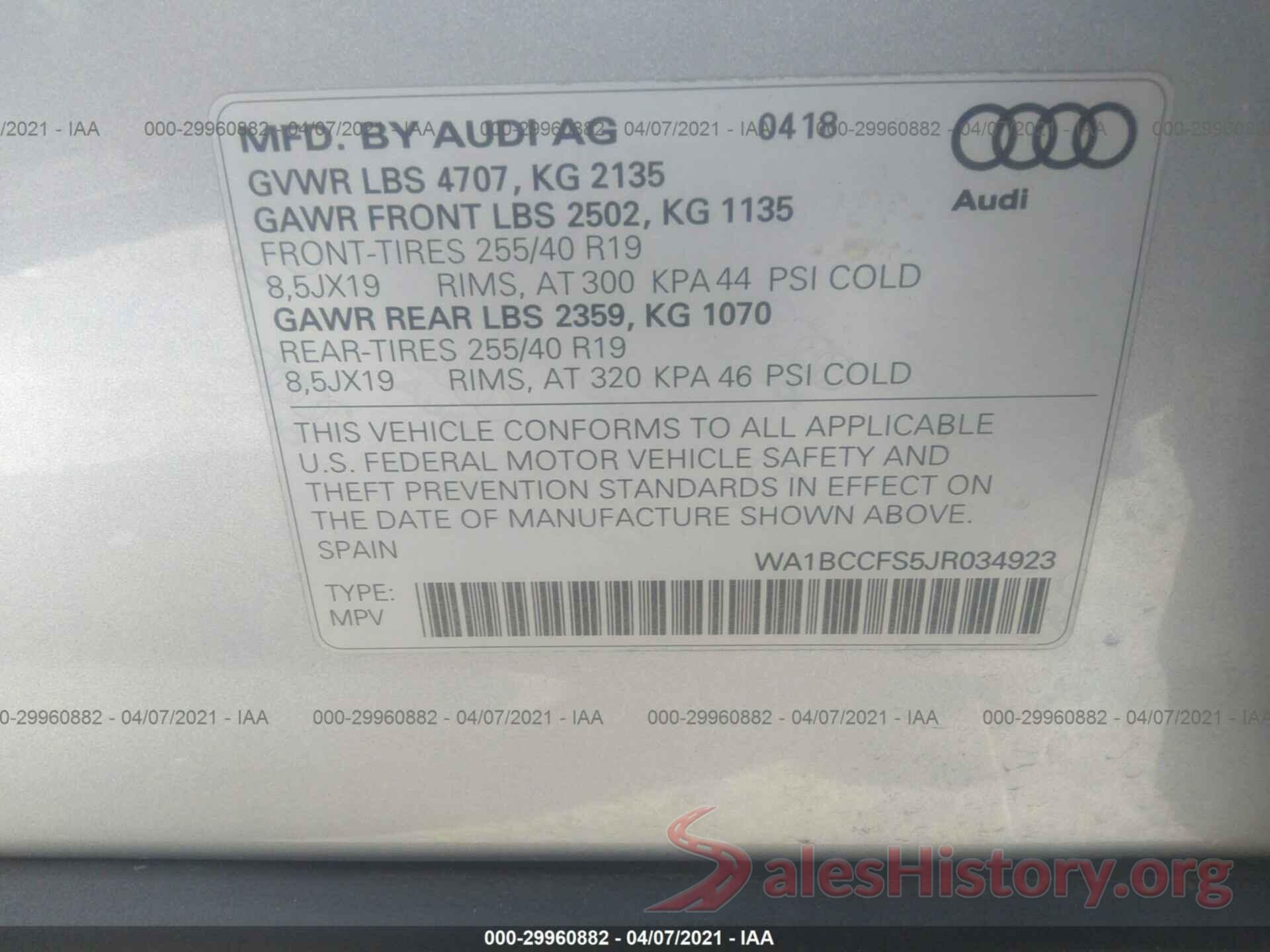 WA1BCCFS5JR034923 2018 AUDI Q3