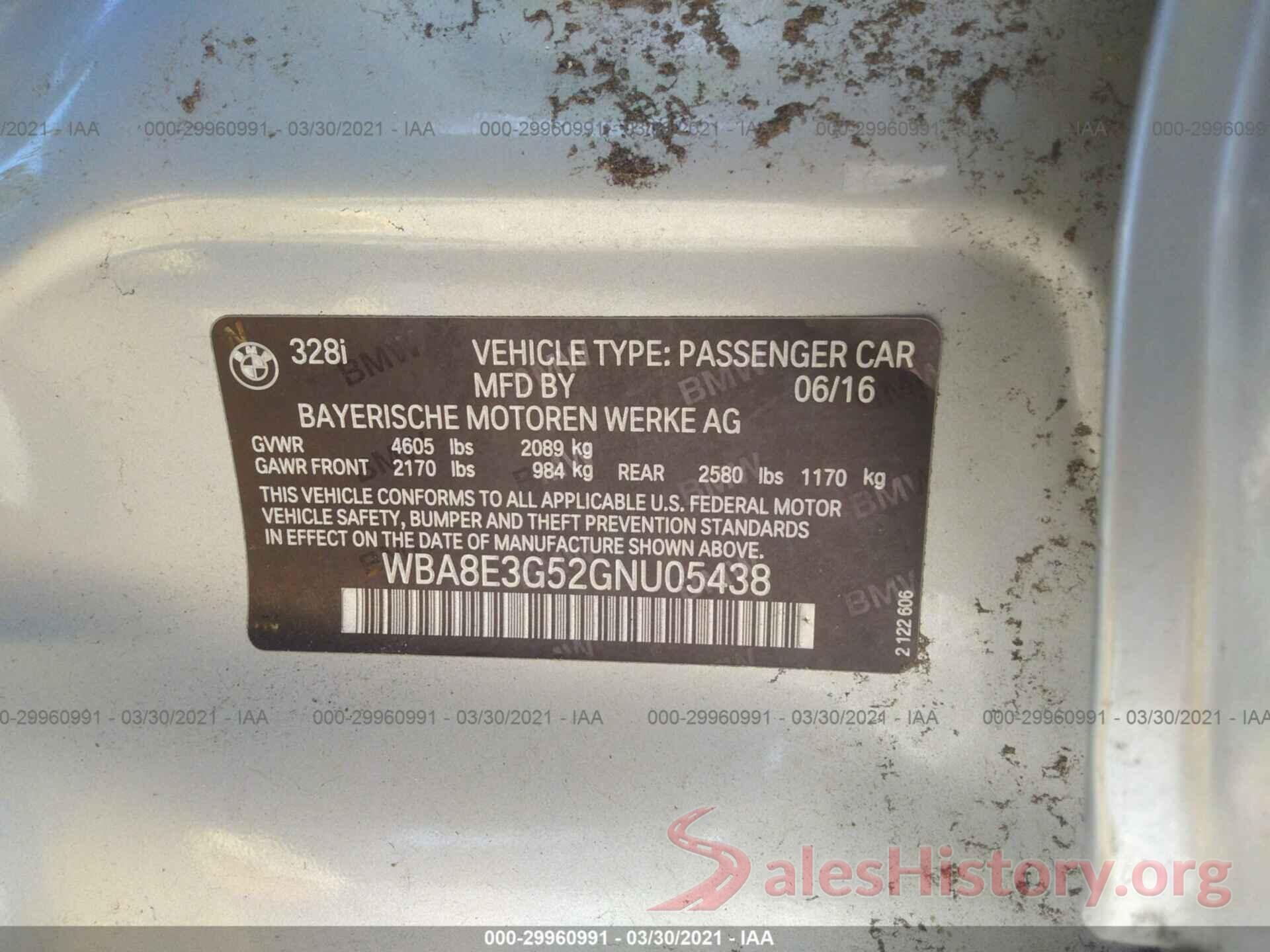 WBA8E3G52GNU05438 2016 BMW 3 SERIES