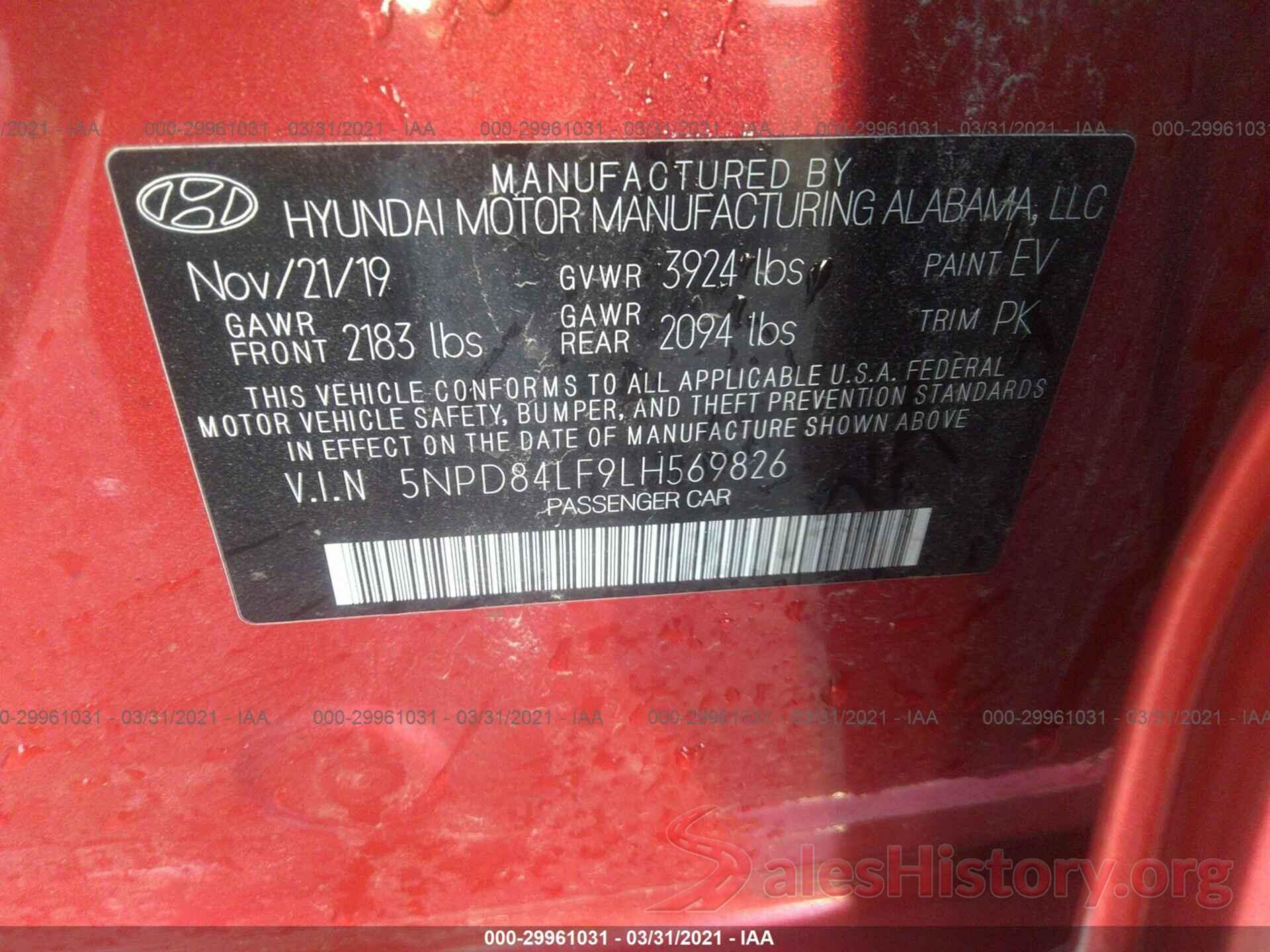 5NPD84LF9LH569826 2020 HYUNDAI ELANTRA