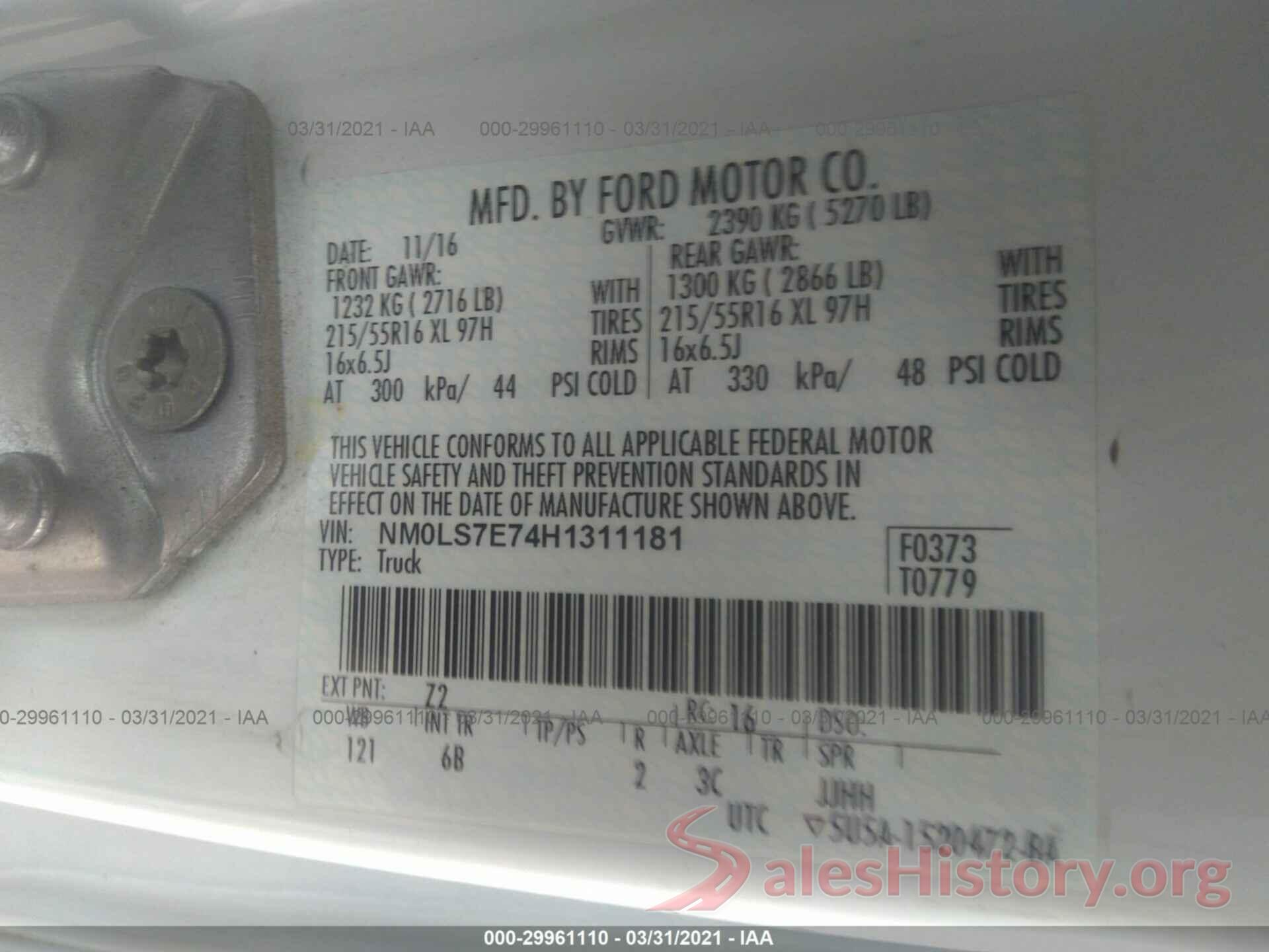 NM0LS7E74H1311181 2017 FORD TRANSIT CONNECT VAN