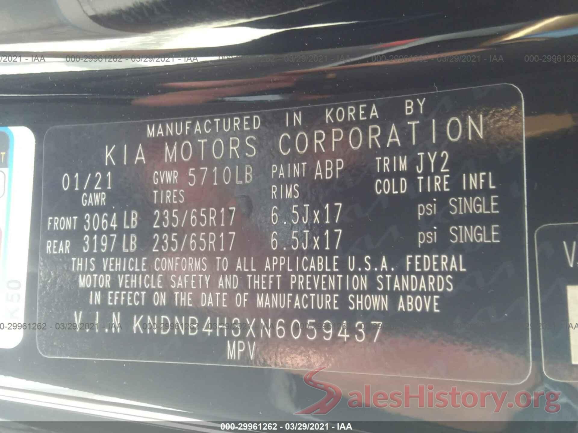 KNDNB4H3XN6059437 2022 KIA CARNIVAL