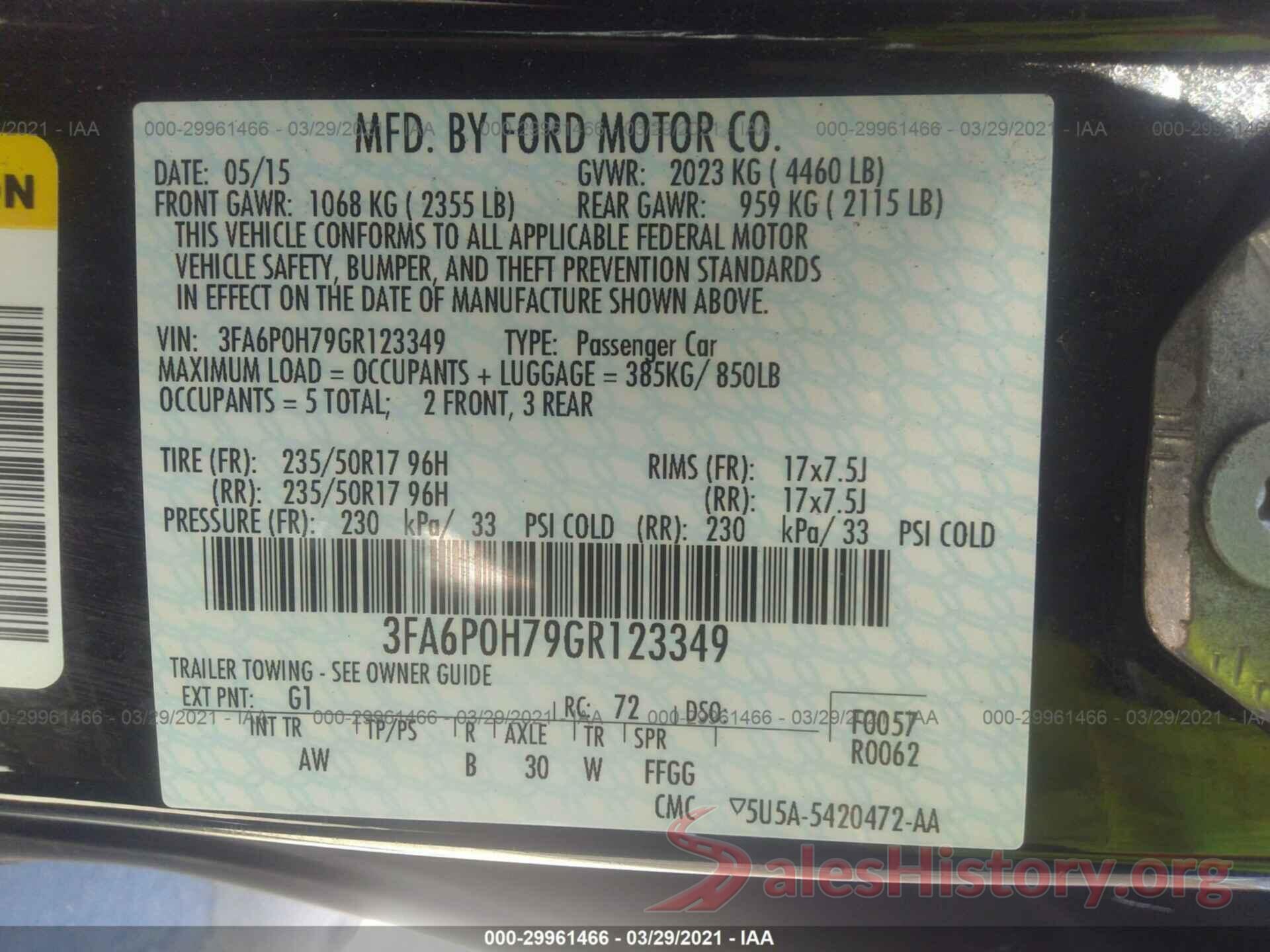 3FA6P0H79GR123349 2016 FORD FUSION