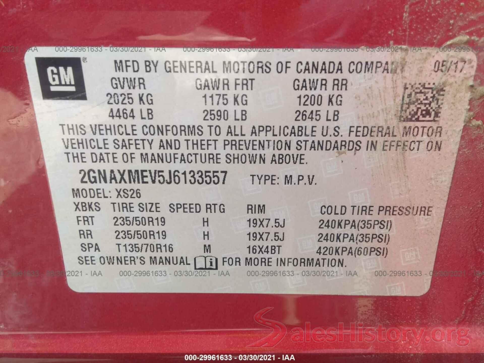 2GNAXMEV5J6133557 2018 CHEVROLET EQUINOX