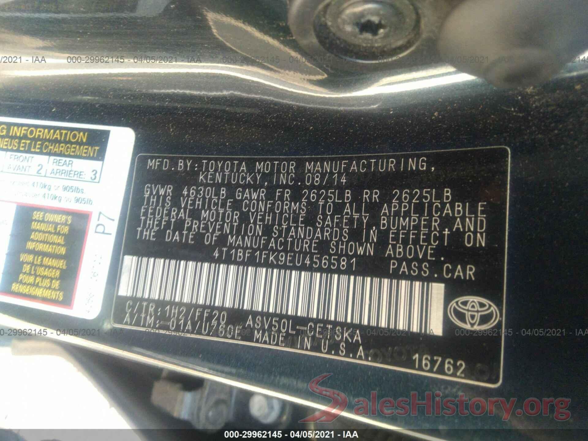 4T1BF1FK9EU456581 2014 TOYOTA CAMRY