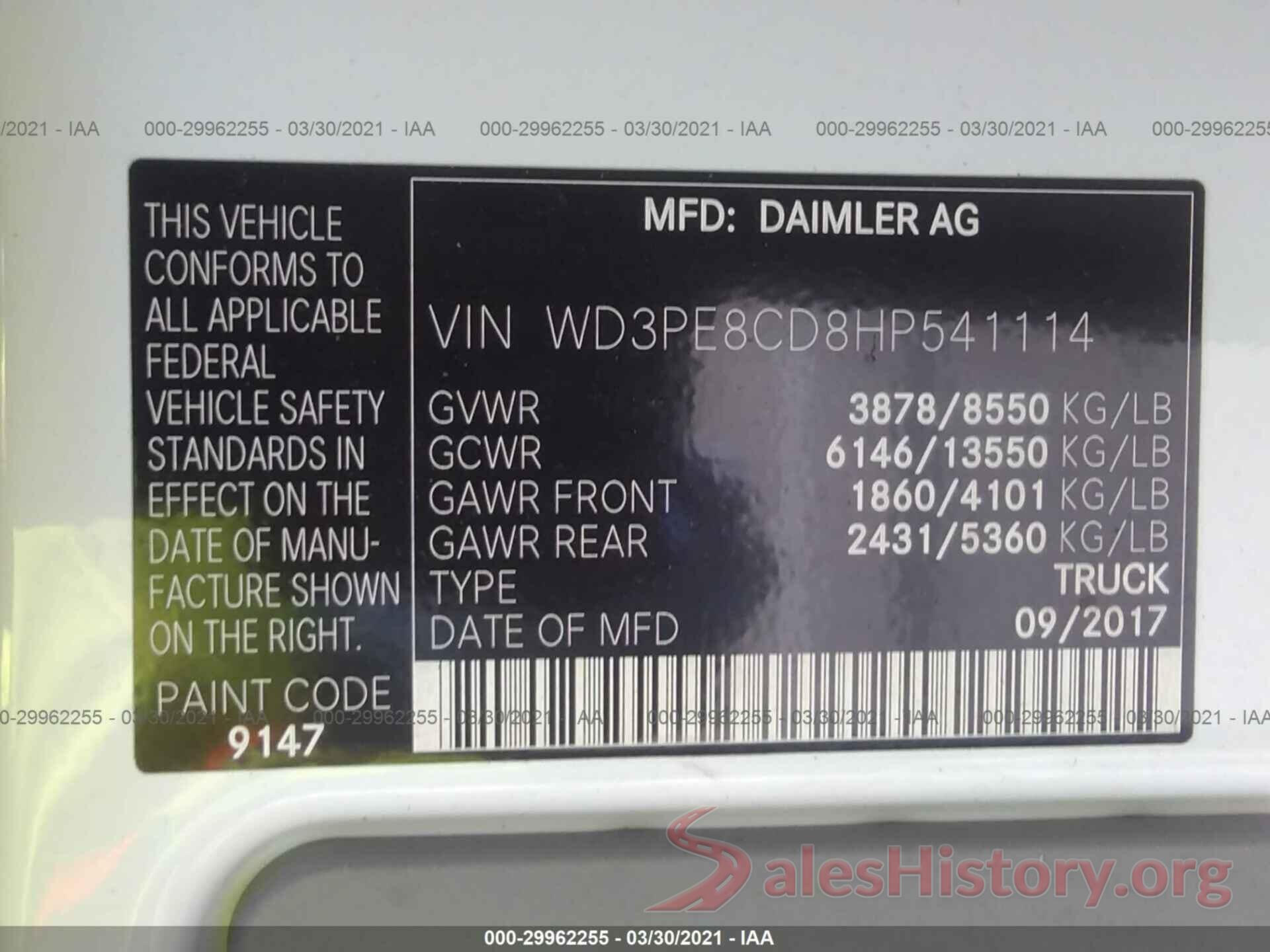 WD3PE8CD8HP541114 2017 MERCEDES-BENZ SPRINTER CARGO VAN