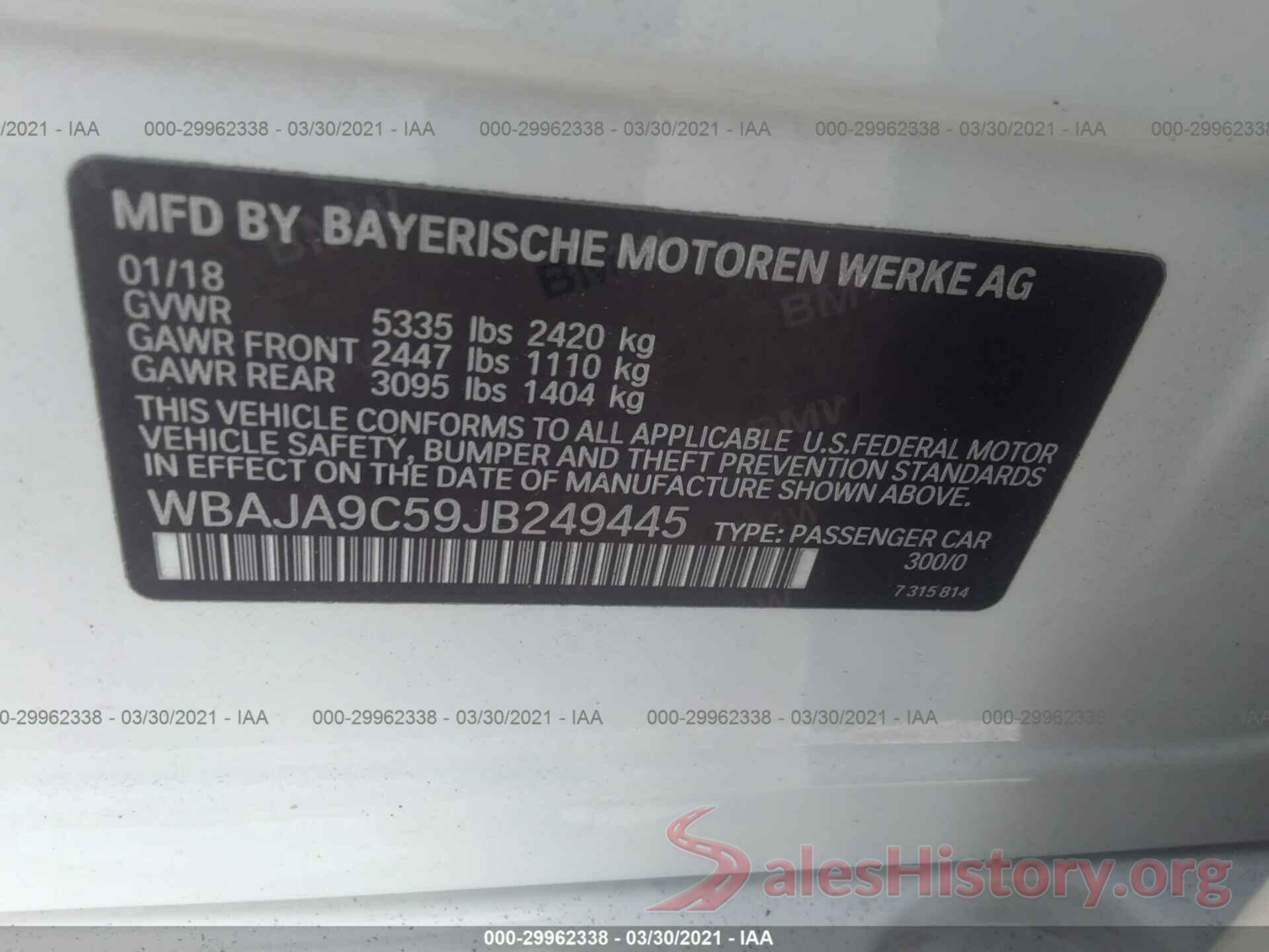 WBAJA9C59JB249445 2018 BMW 5 SERIES