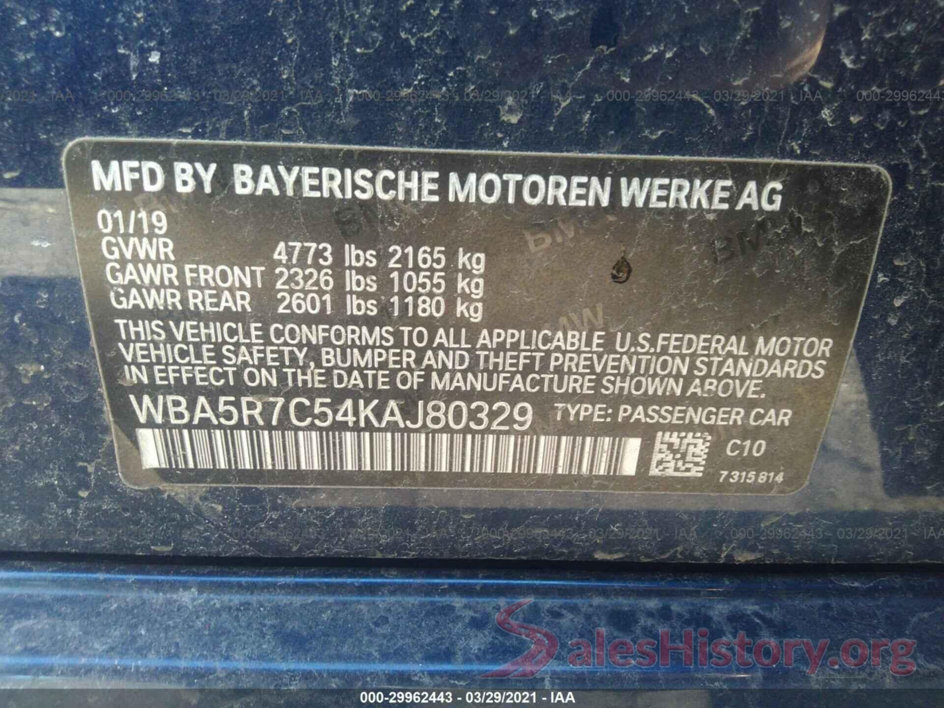 WBA5R7C54KAJ80329 2019 BMW 3 SERIES