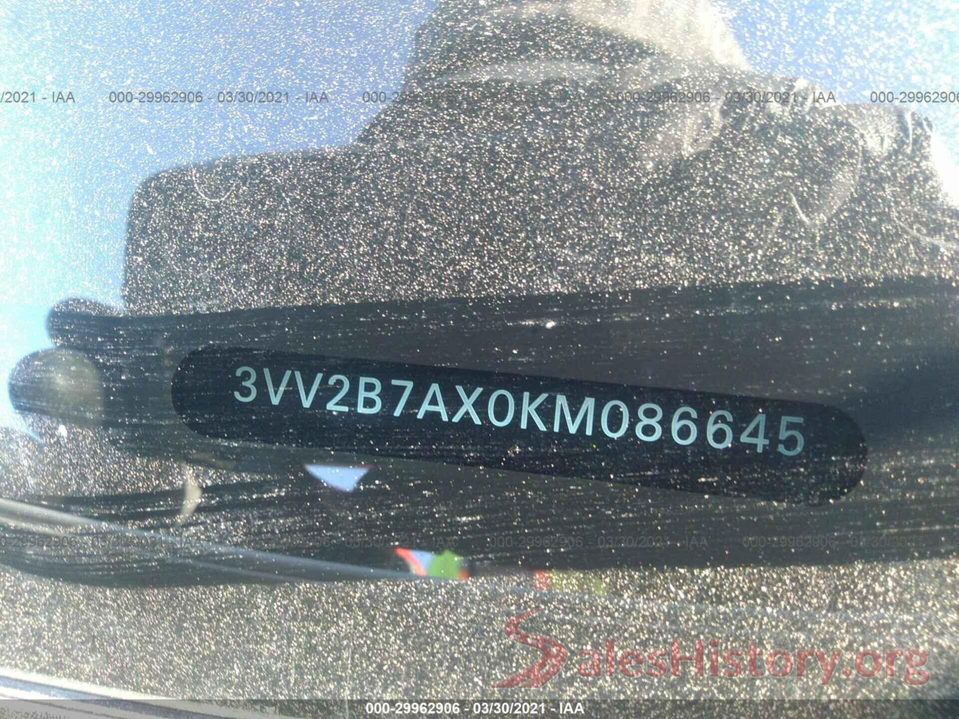 3VV2B7AX0KM086645 2019 VOLKSWAGEN TIGUAN