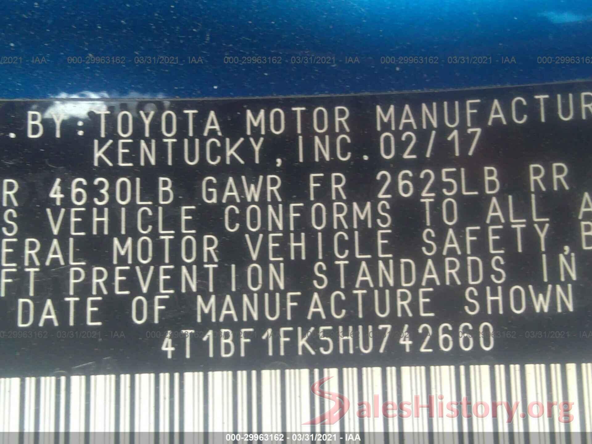 4T1BF1FK5HU742660 2017 TOYOTA CAMRY