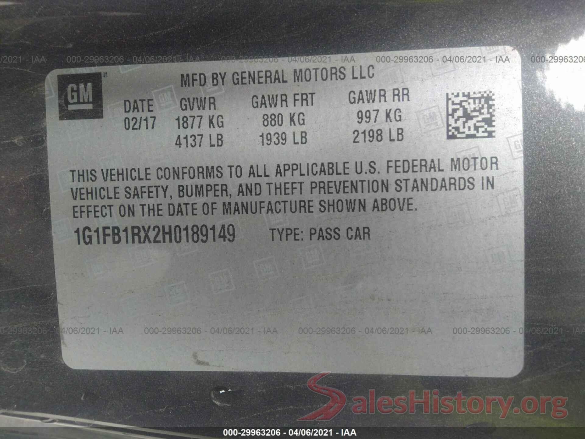 1G1FB1RX2H0189149 2017 CHEVROLET CAMARO