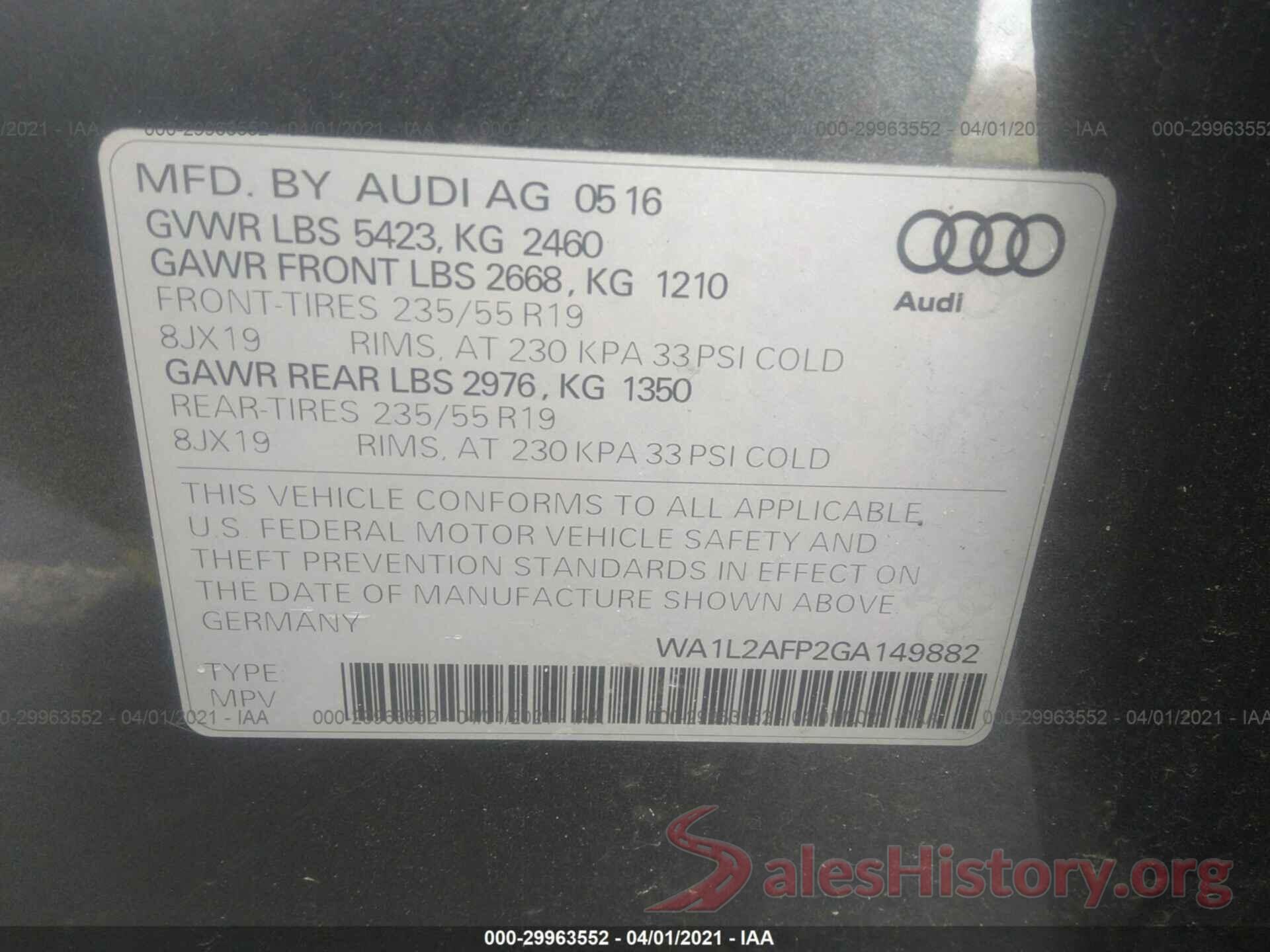 WA1L2AFP2GA149882 2016 AUDI Q5