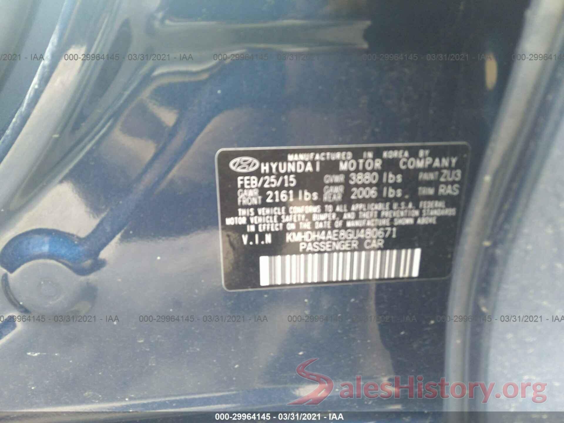 KMHDH4AE8GU480671 2016 HYUNDAI ELANTRA