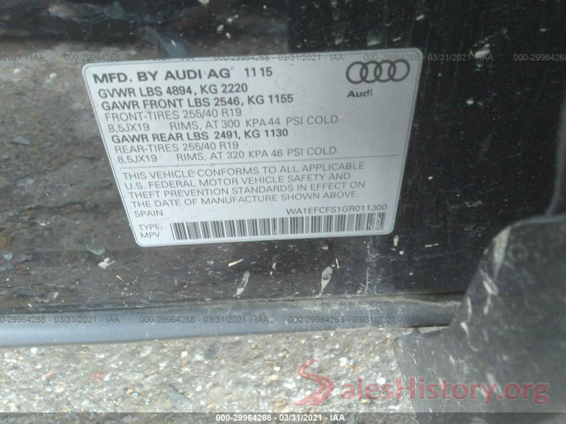 WA1EFCFS1GR011300 2016 AUDI Q3