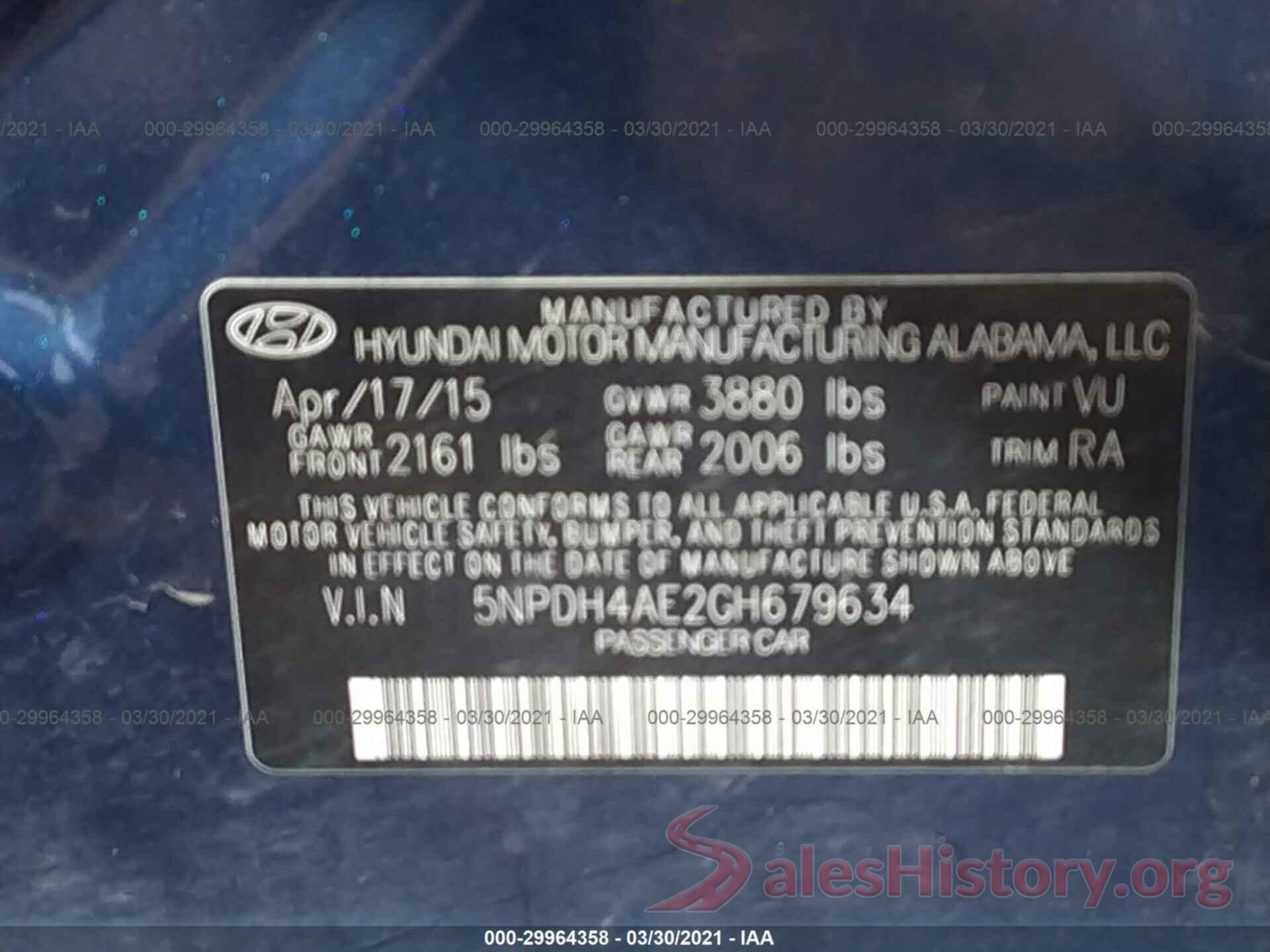 5NPDH4AE2GH679634 2016 HYUNDAI ELANTRA