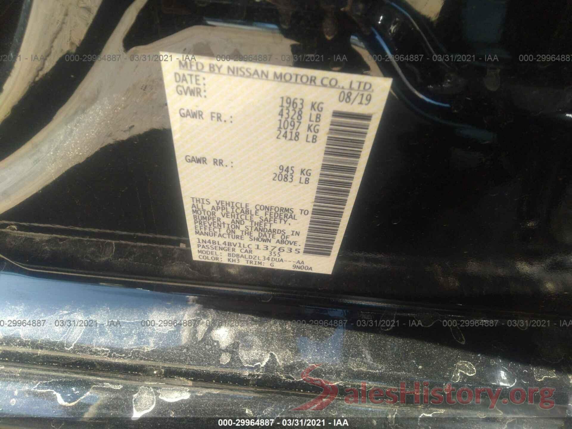 1N4BL4BV1LC137635 2020 NISSAN ALTIMA