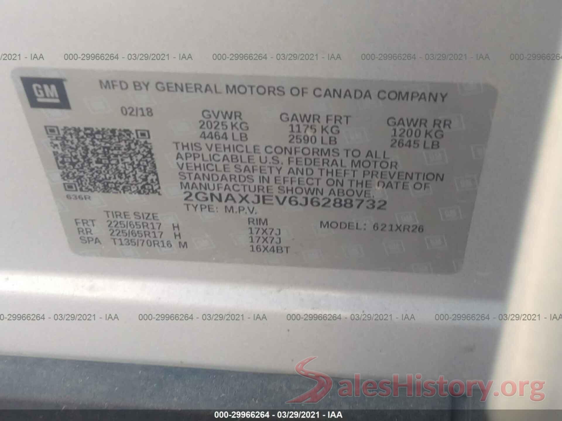 2GNAXJEV6J6288732 2018 CHEVROLET EQUINOX