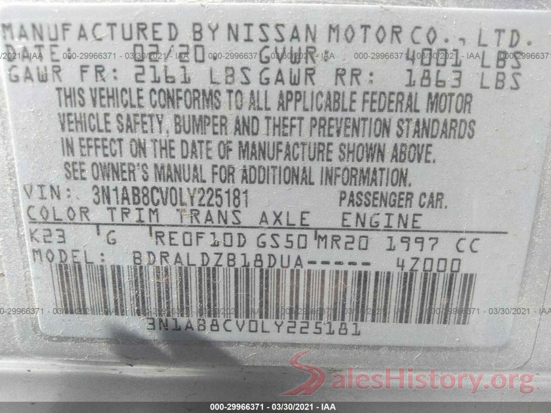 3N1AB8CV0LY225181 2020 NISSAN SENTRA