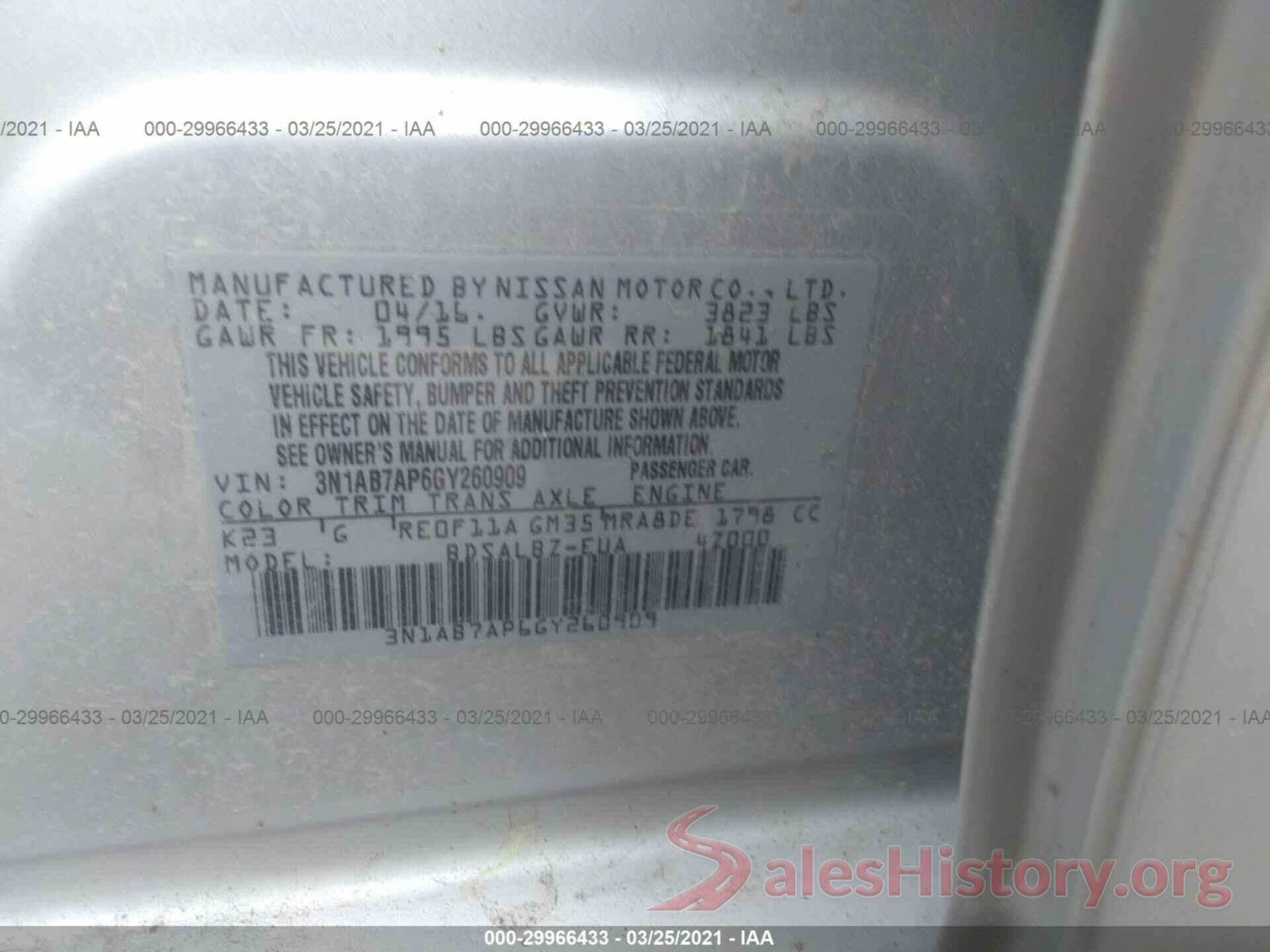 3N1AB7AP6GY260909 2016 NISSAN SENTRA