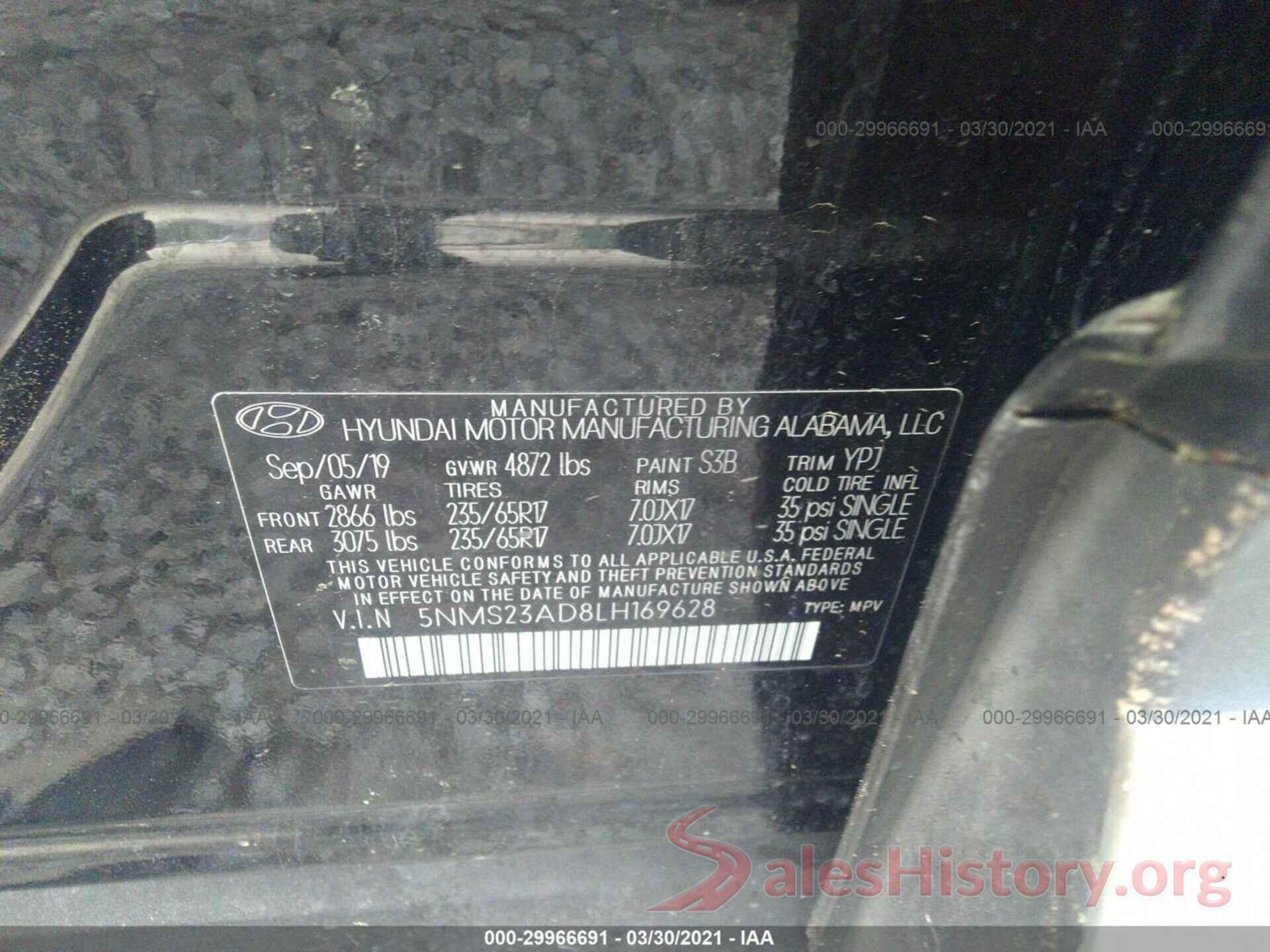 5NMS23AD8LH169628 2020 HYUNDAI SANTA FE