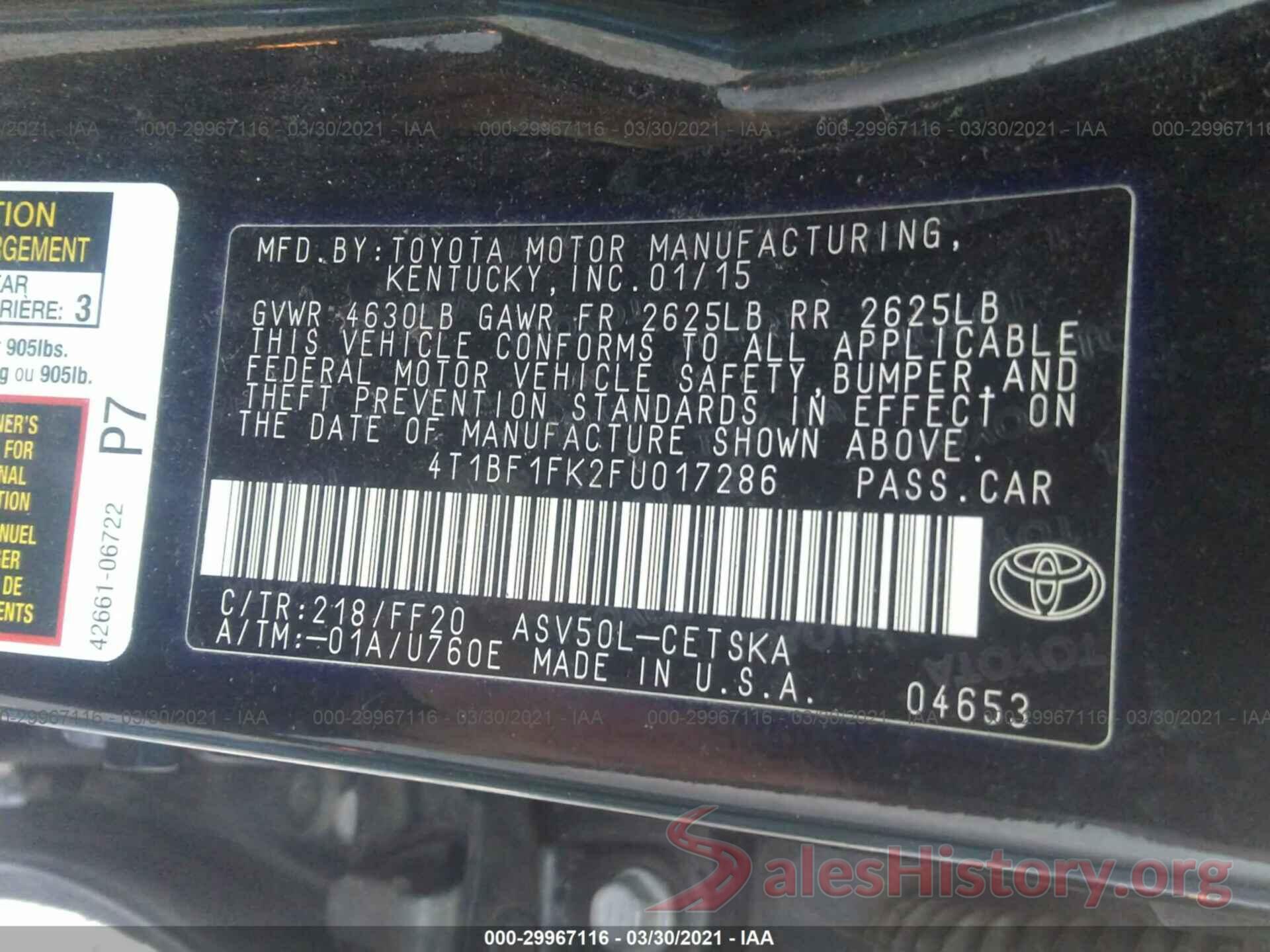 4T1BF1FK2FU017286 2015 TOYOTA CAMRY