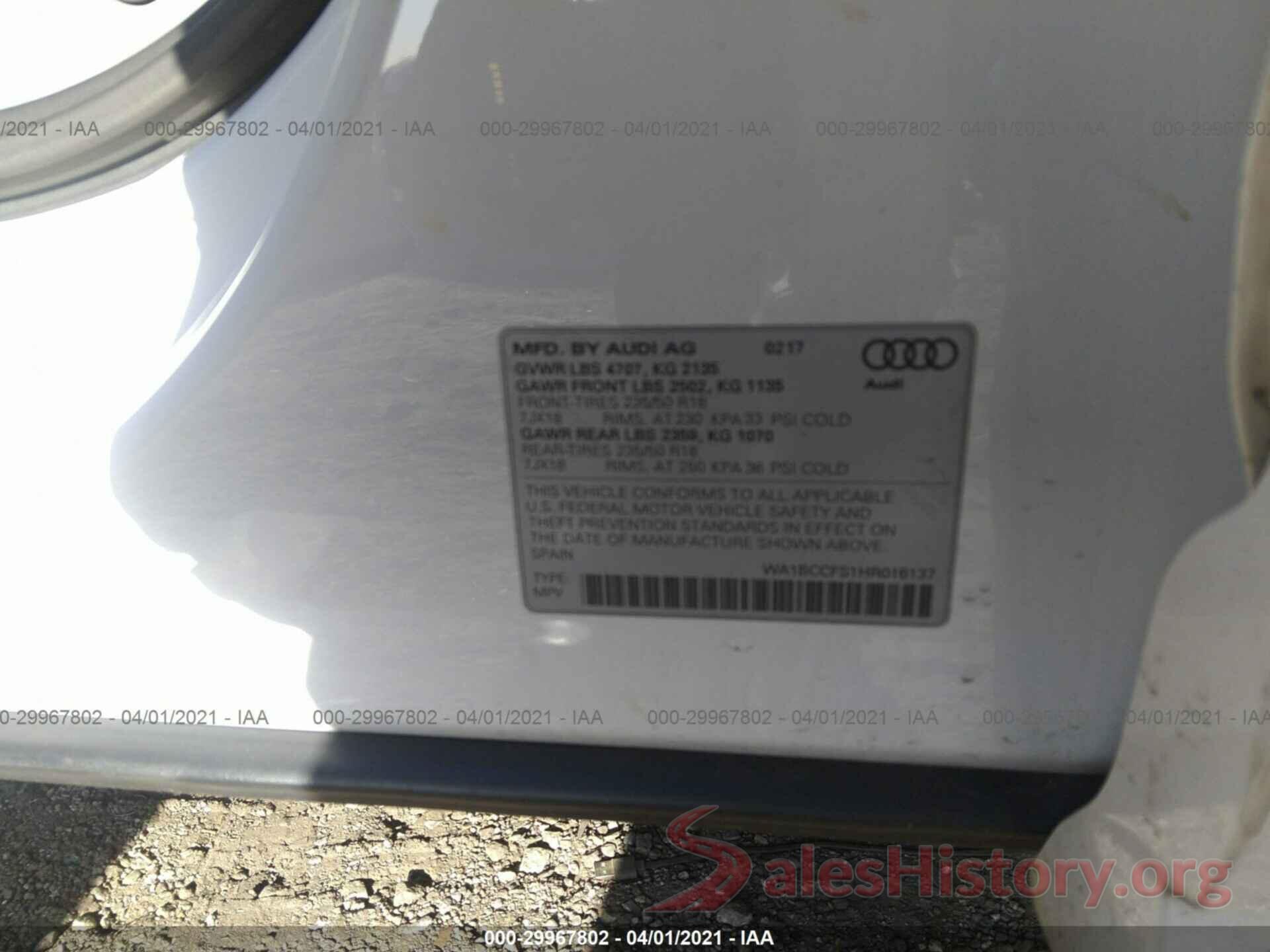 WA1BCCFS1HR016137 2017 AUDI Q3