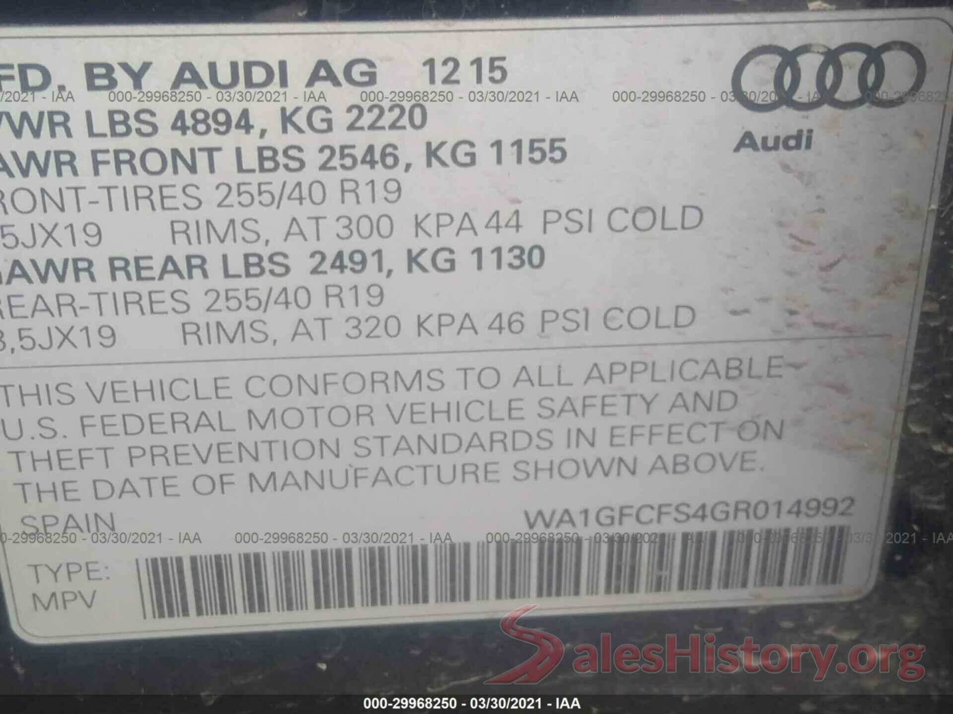 WA1GFCFS4GR014992 2016 AUDI Q3