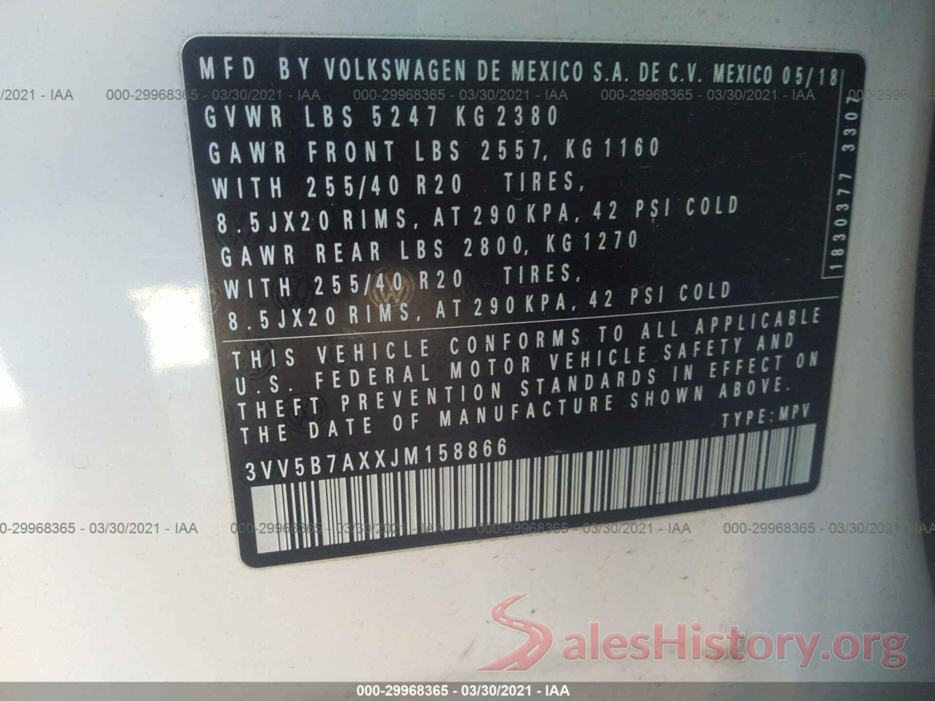 3VV5B7AXXJM158866 2018 VOLKSWAGEN TIGUAN