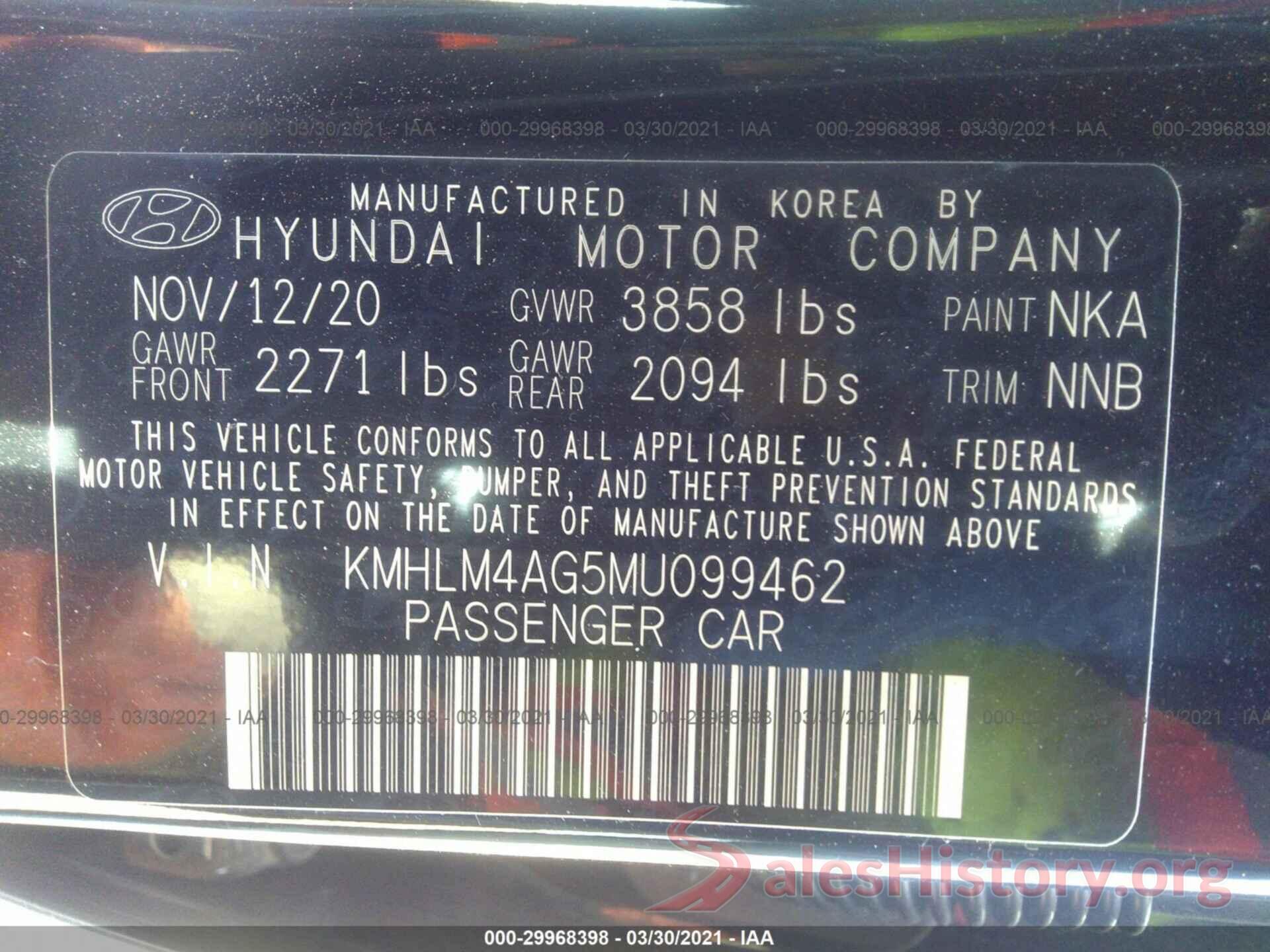 KMHLM4AG5MU099462 2021 HYUNDAI ELANTRA