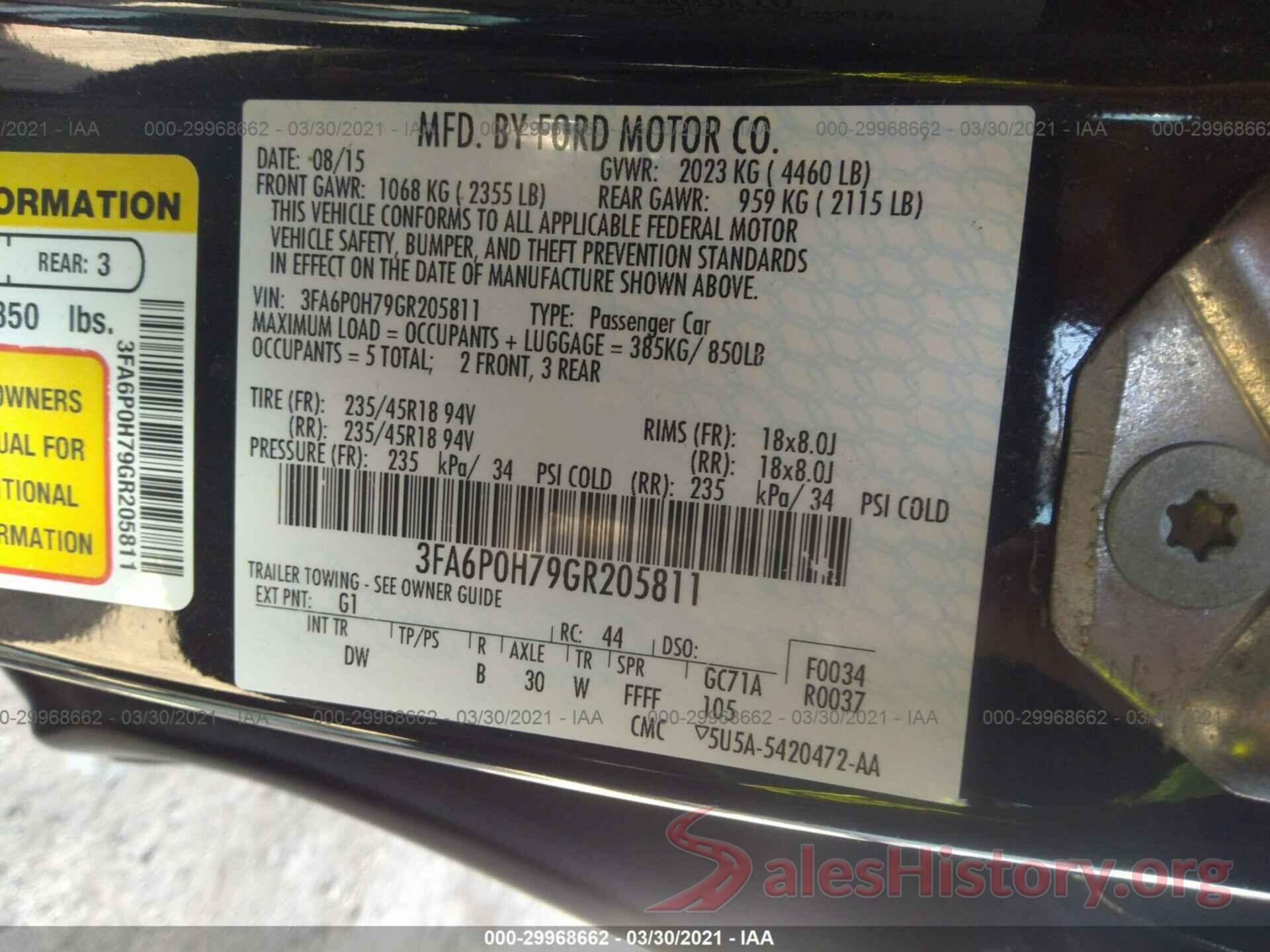 3FA6P0H79GR205811 2016 FORD FUSION