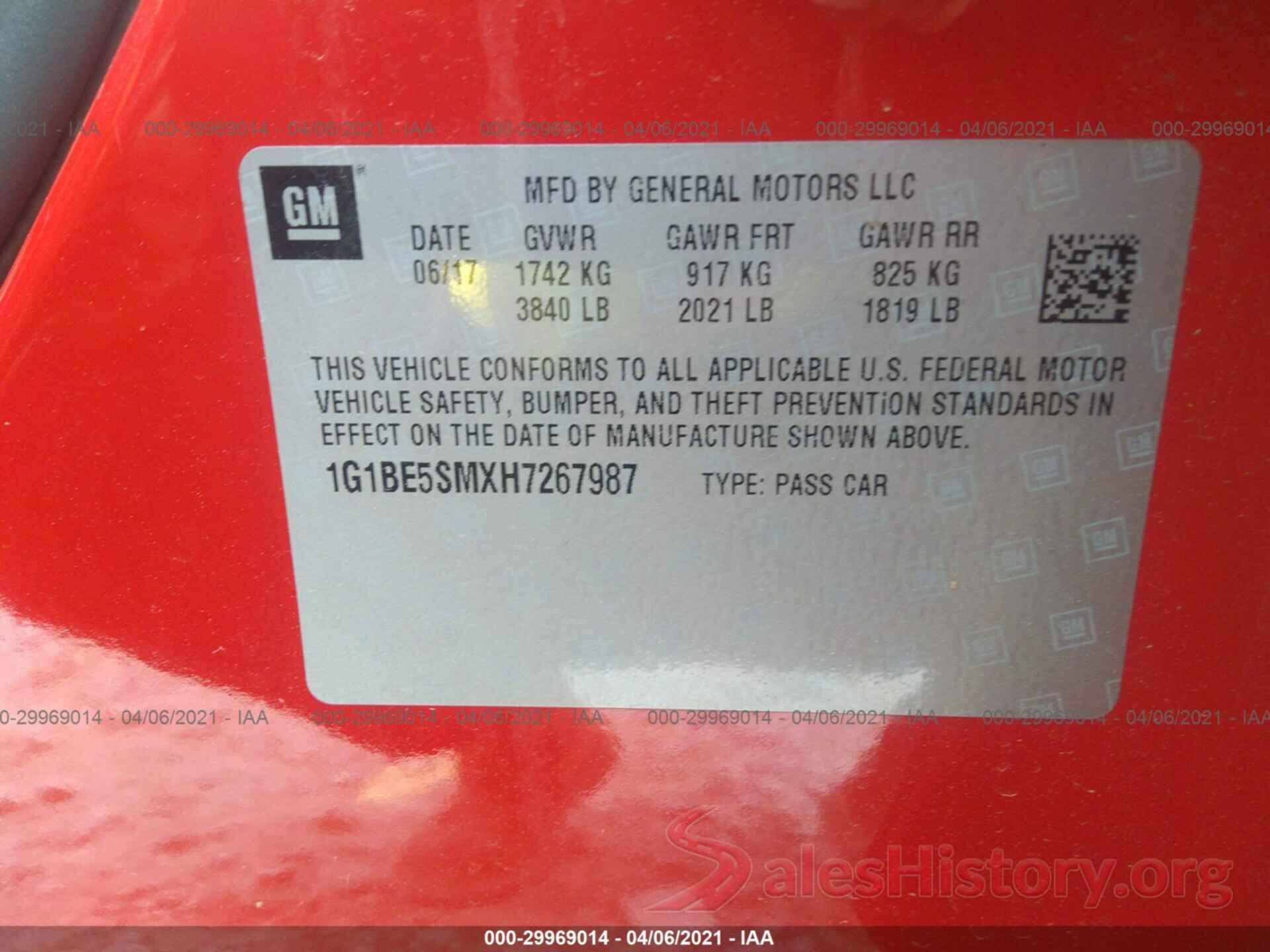 1G1BE5SMXH7267987 2017 CHEVROLET CRUZE