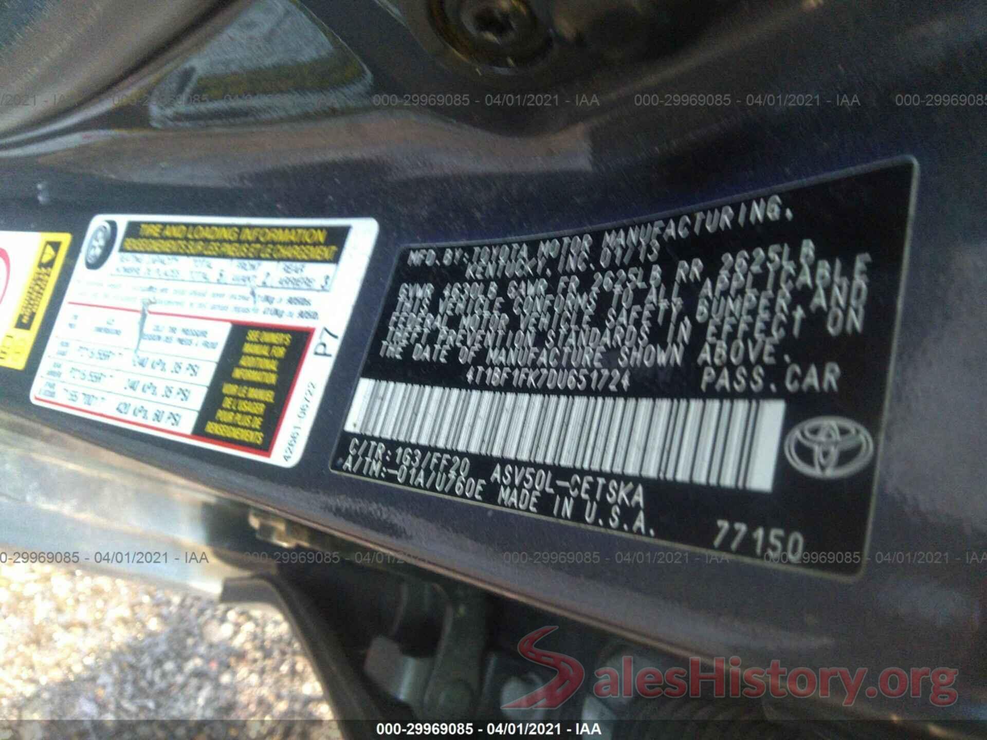 4T1BF1FK7DU651724 2013 TOYOTA CAMRY