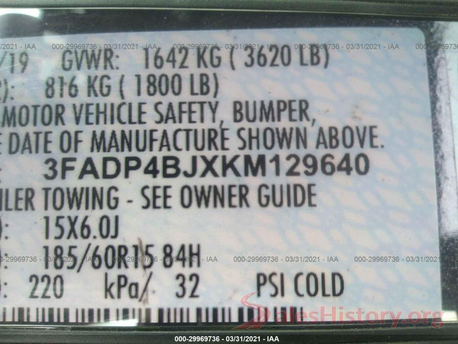 3FADP4BJXKM129640 2019 FORD FIESTA