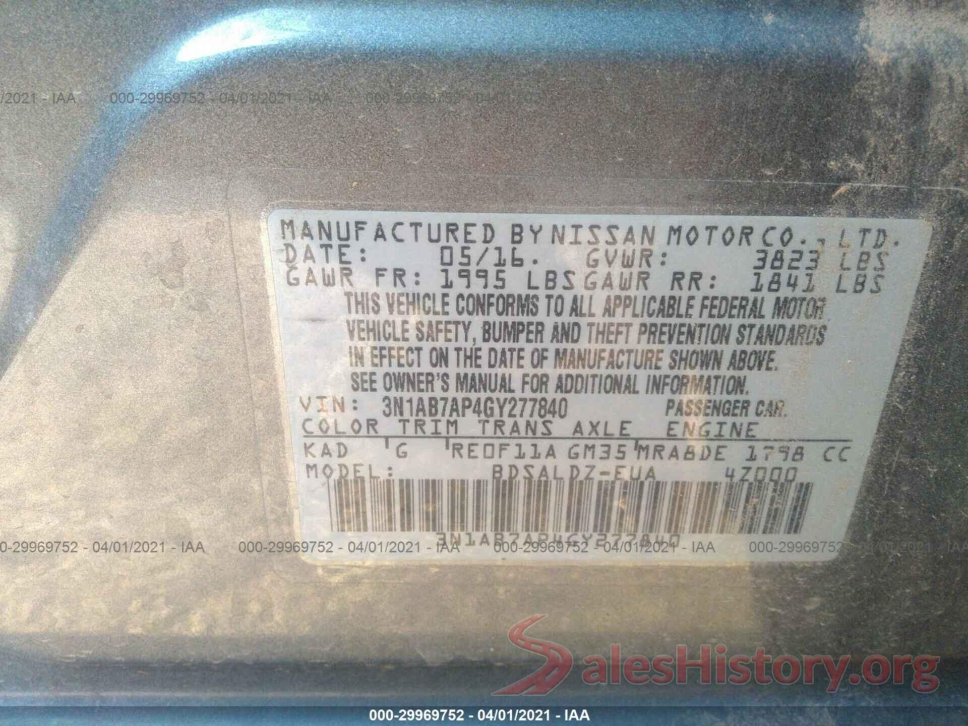 3N1AB7AP4GY277840 2016 NISSAN SENTRA