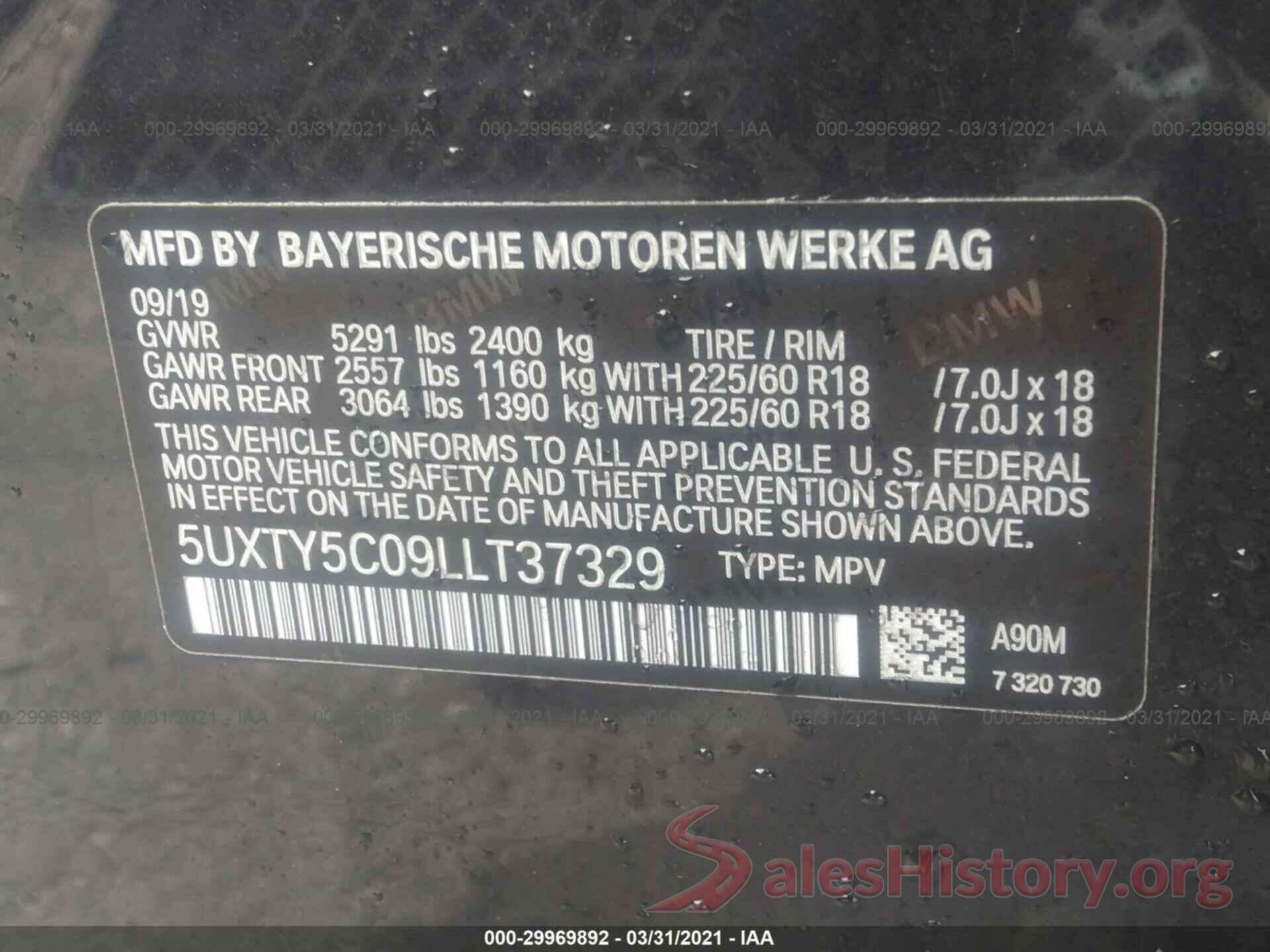 5UXTY5C09LLT37329 2020 BMW X3