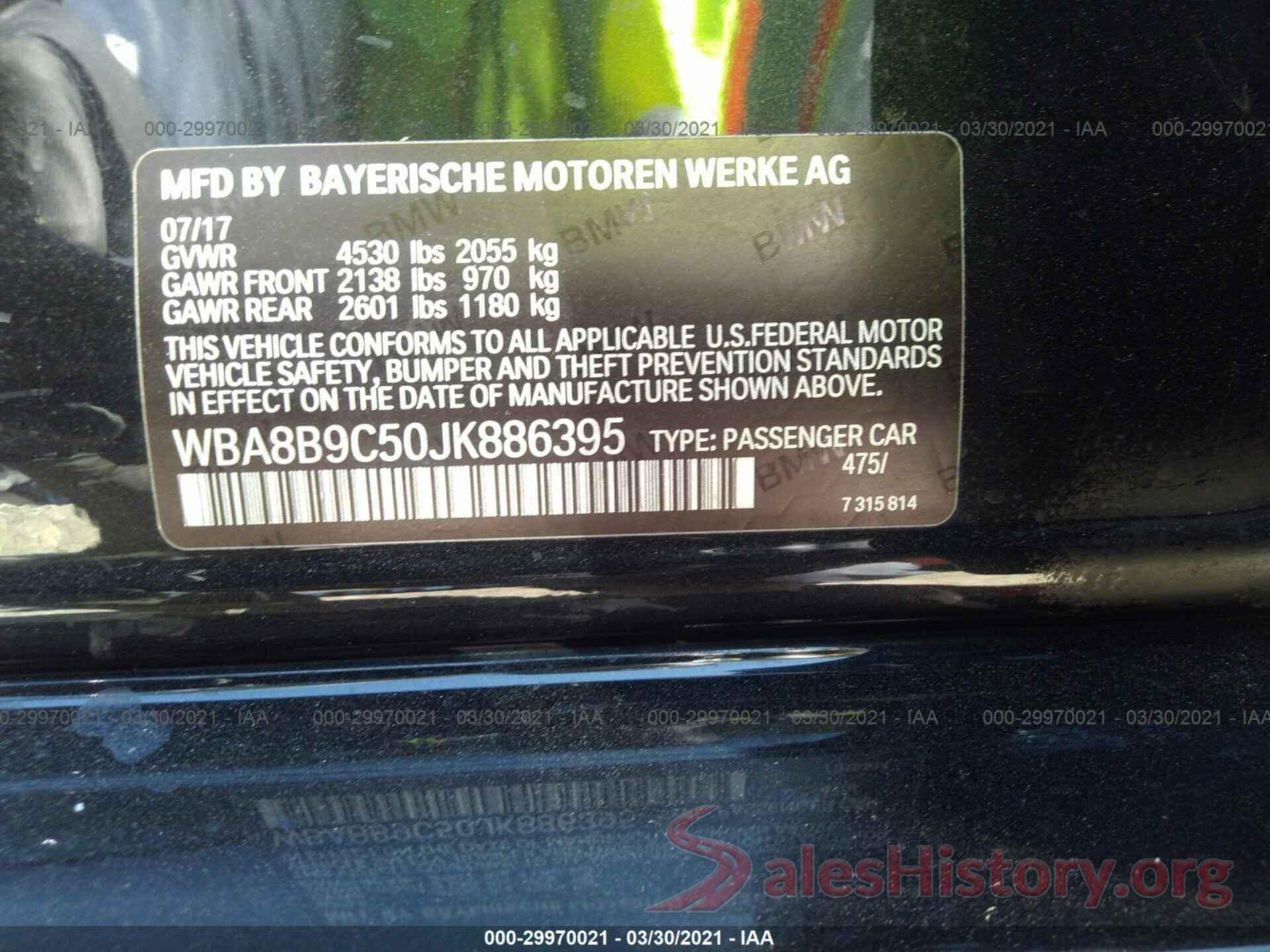 WBA8B9C50JK886395 2018 BMW 3 SERIES