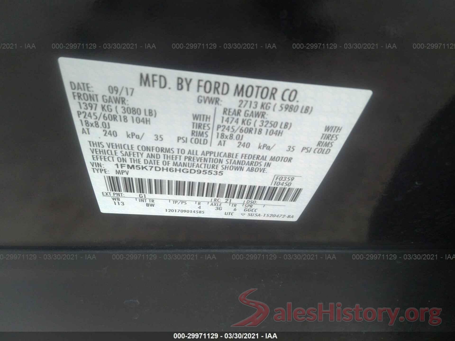 1FM5K7DH6HGD95535 2017 FORD EXPLORER